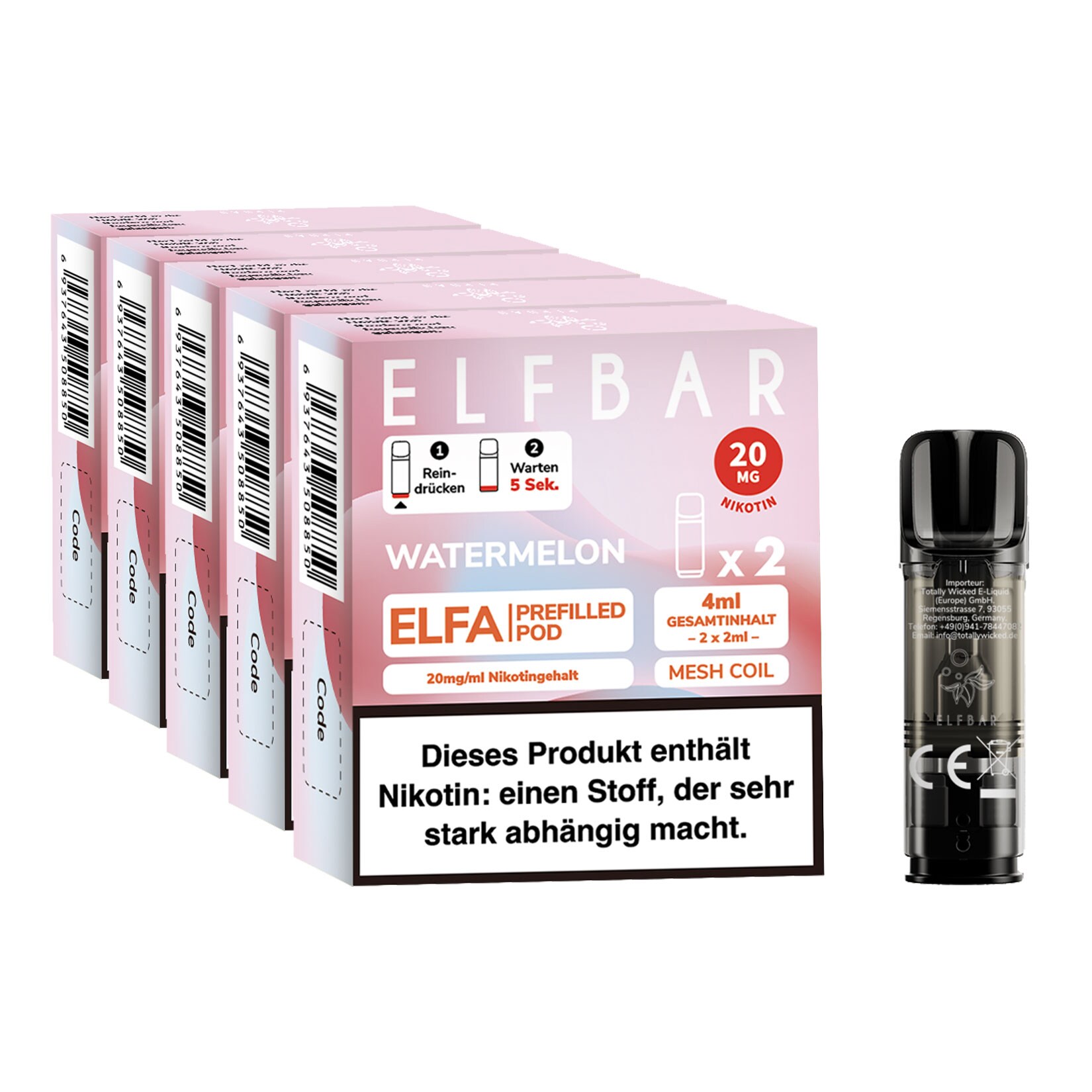 Elf Bar ELFA Prefilled Pod x 2 - Watermelon 2.0% , 5er Pack 