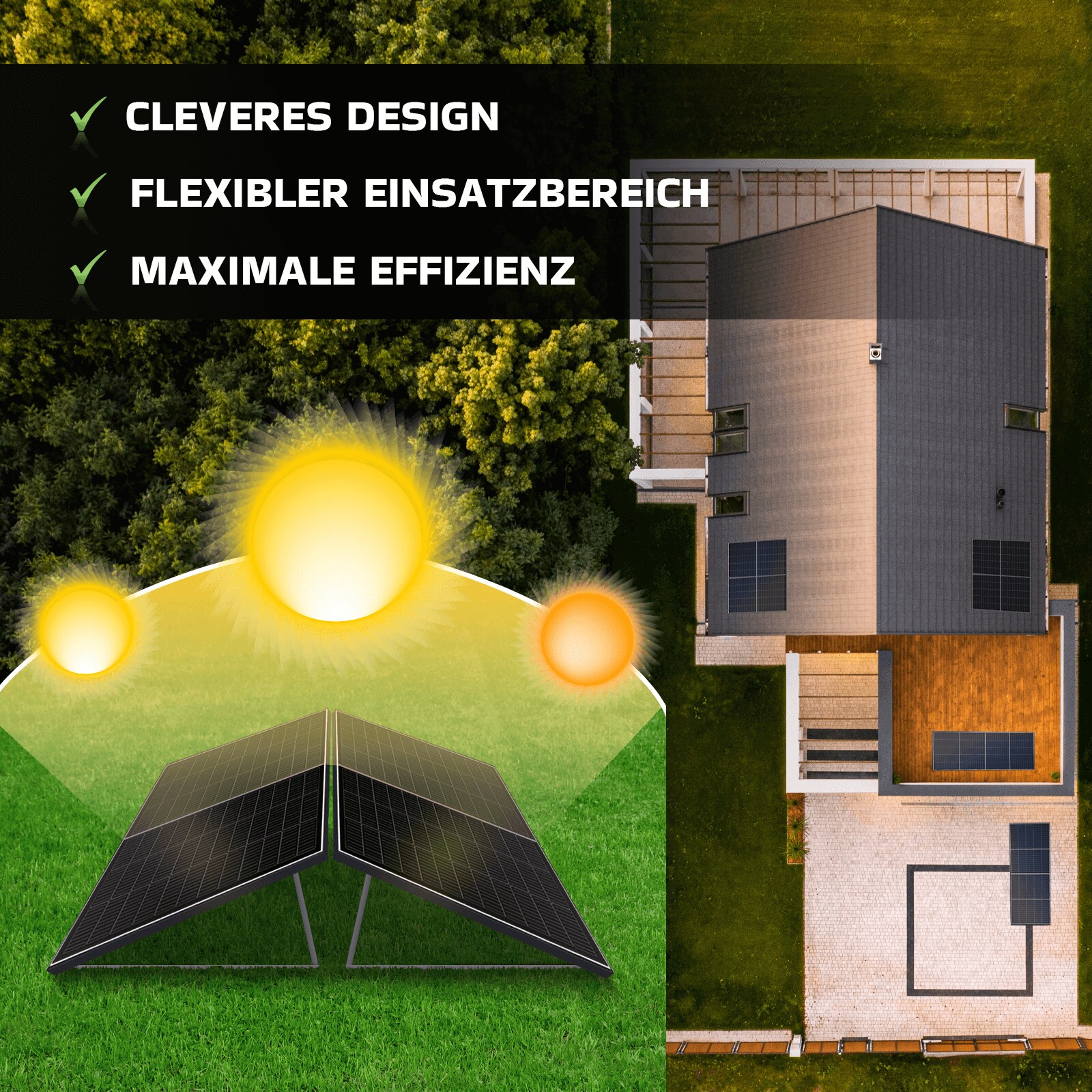 SUNNIVA 920 W Balkonkraftwerk – 2x 460 W Bifaziale Fullblack Glas-Glas Module, AP Systems EZ1-M 800 W Wechselrichter, Plug & Play, Inkl. 5 M Kabel & 4x 1 M Solarkabel