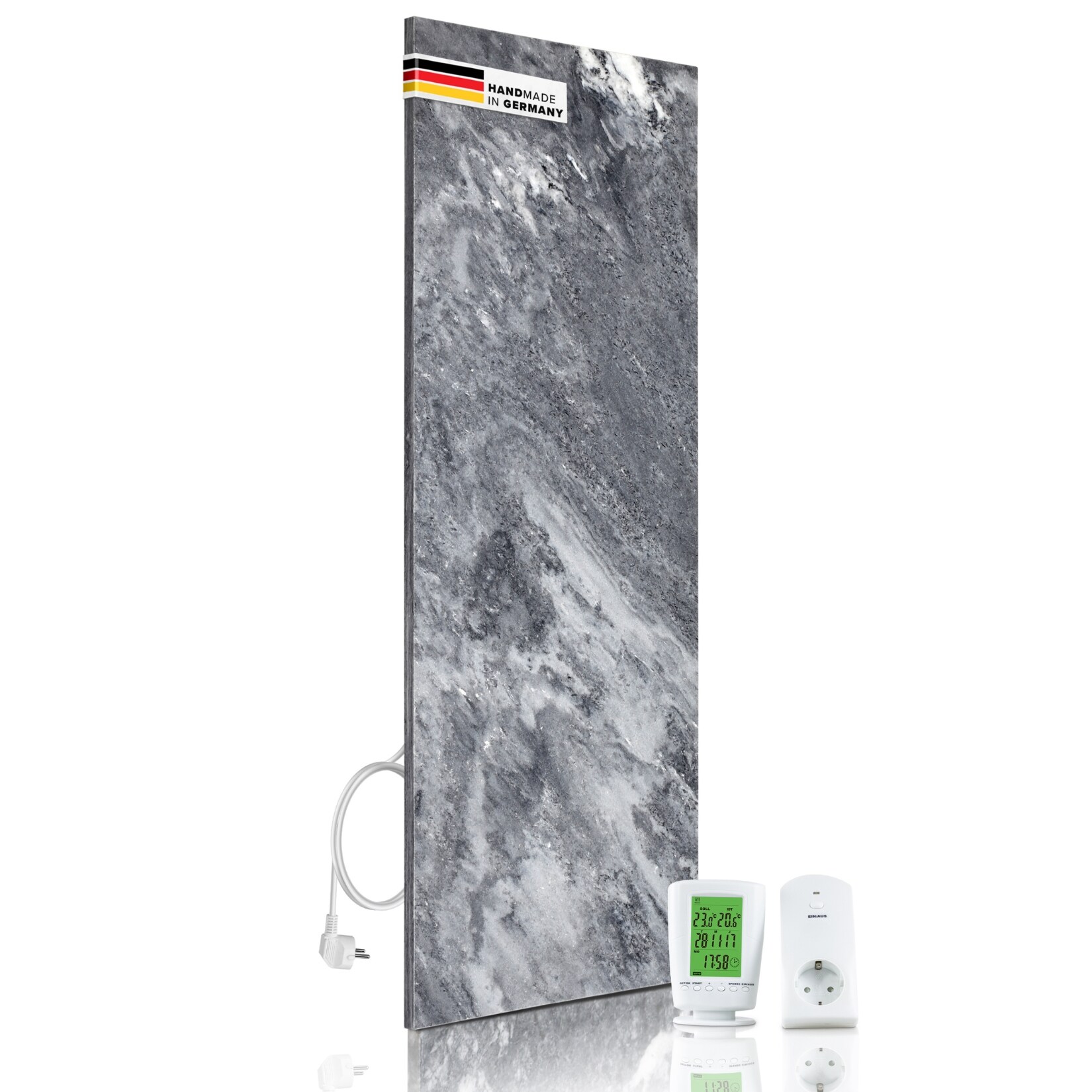 Naturstein Infrarotheizung 800 Watt inkl. Digitalthermostat I Energiesparende Infrarot Wandheizung I 5 Jahre Garantie I Made in Germany I Shadow Grey