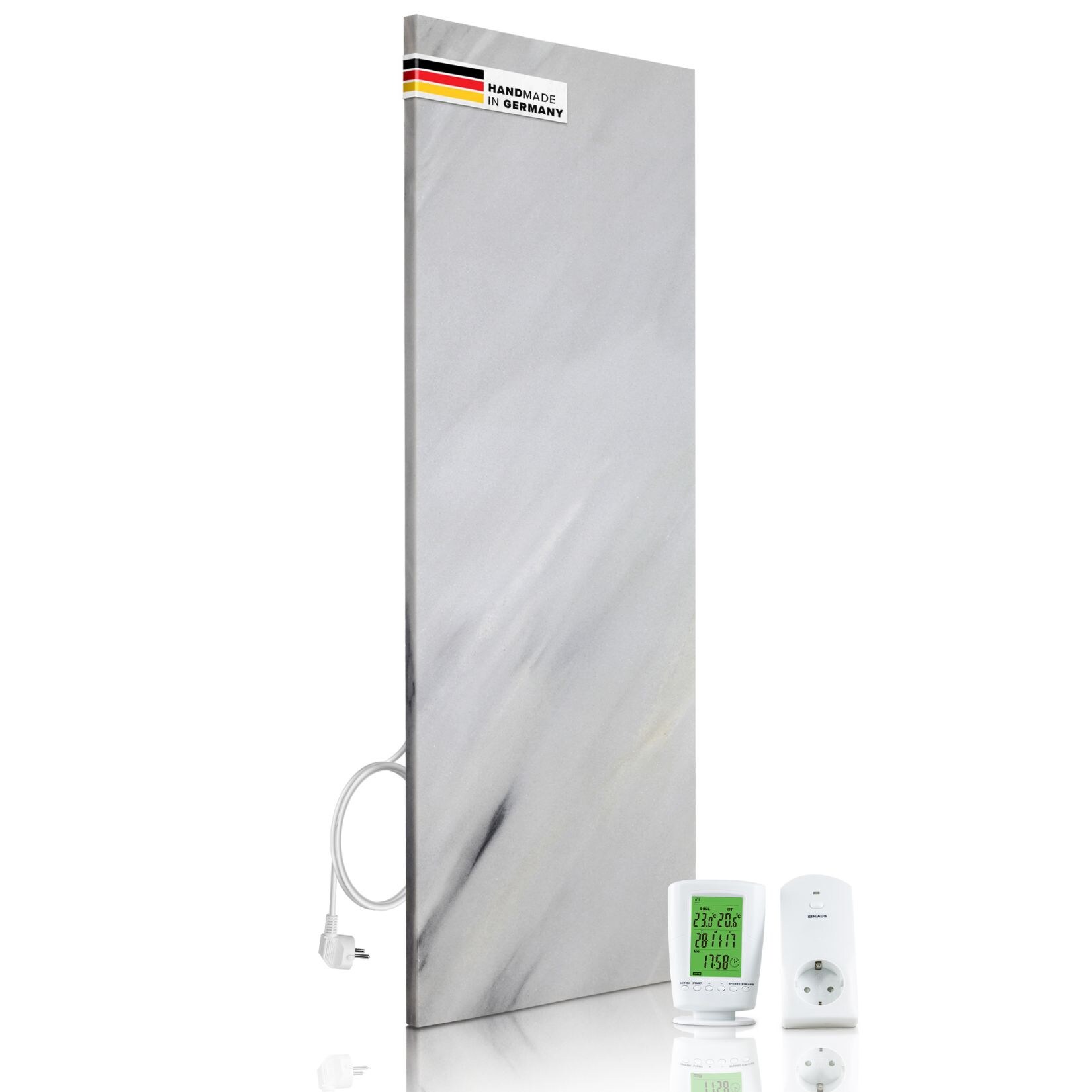 Naturstein Infrarotheizung 800 Watt inkl. Digitalthermostat I Energiesparende Infrarot Wandheizung I 5 Jahre Garantie I Made in Germany I Bianco
