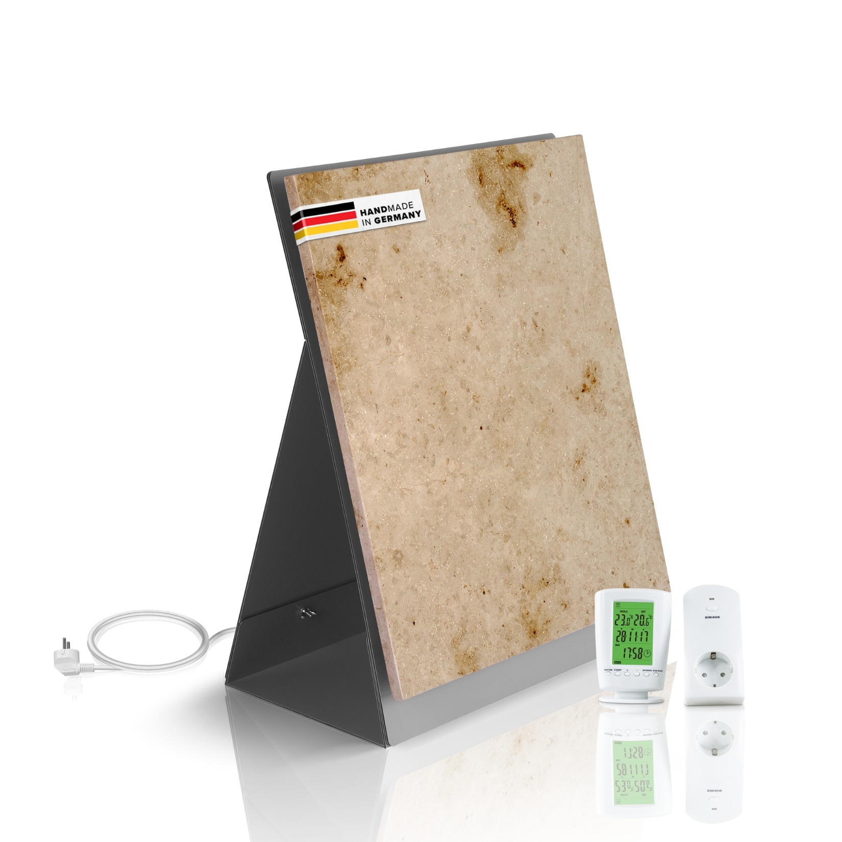 Marwona Marmor Infrarotheizung 500 Watt mit Standfu&szlig; und Funkthermostat  I 5 Jahre Garantie I Made in Germany I Lymonit 