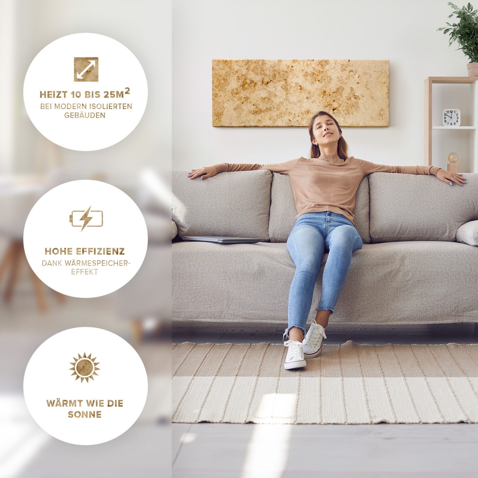 Marwona Naturstein Infrarotheizung 800 Watt mit Standfu&szlig; und Funkthermostat  I 5 Jahre Garantie I Made in Germany I Qarama 