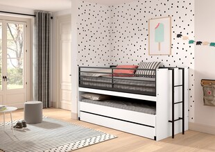 SAM halbhohes Bett mit viel Funktion, 2 Liegeflächen 90 x 200 cm und Bettschublade, Ausf. Weiß Melamin Dekor 