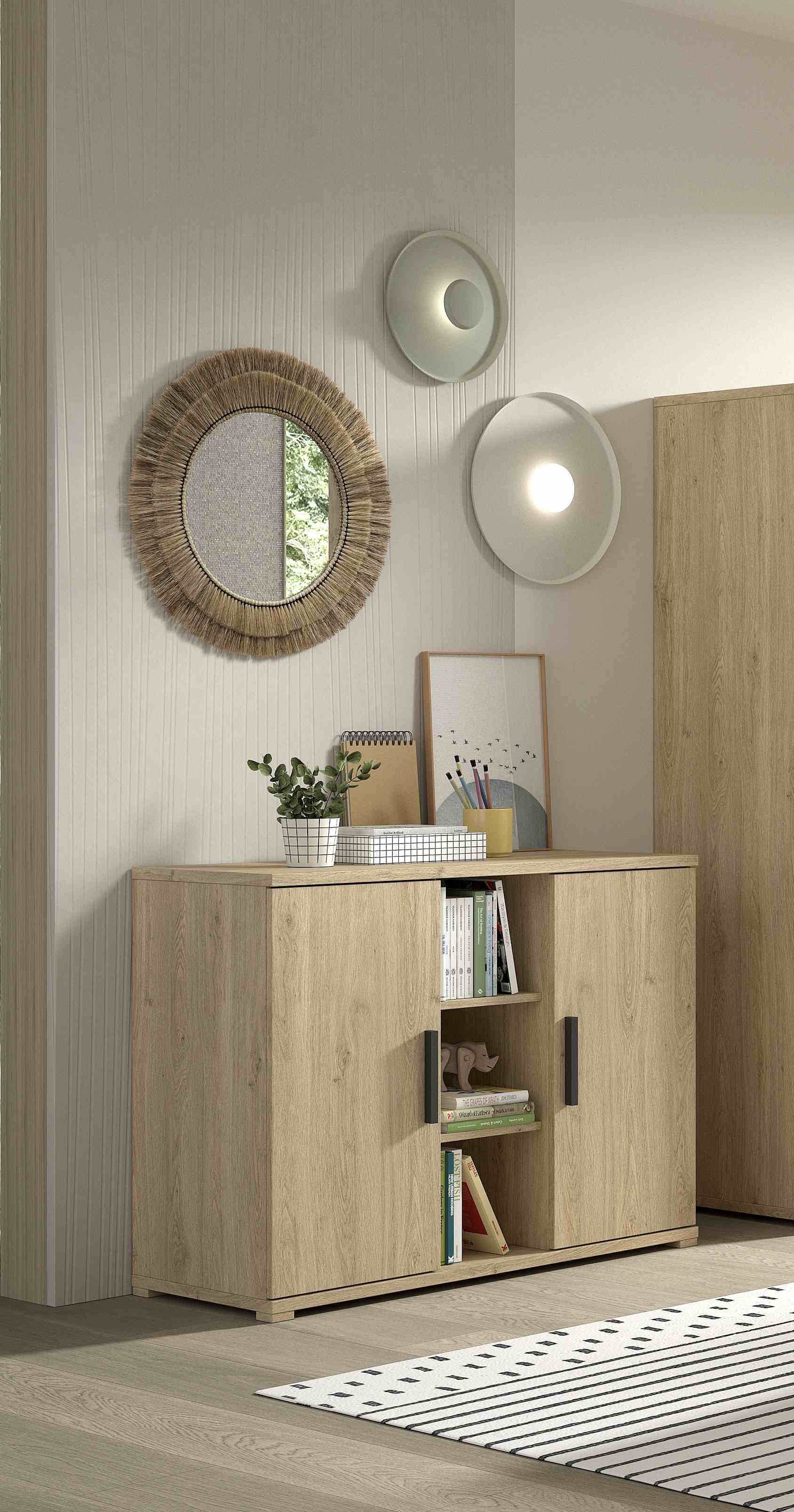 SAM Kommode mit 2 T&uuml;ren u. Regal, Ausf. Eiche Melamin Dekor 