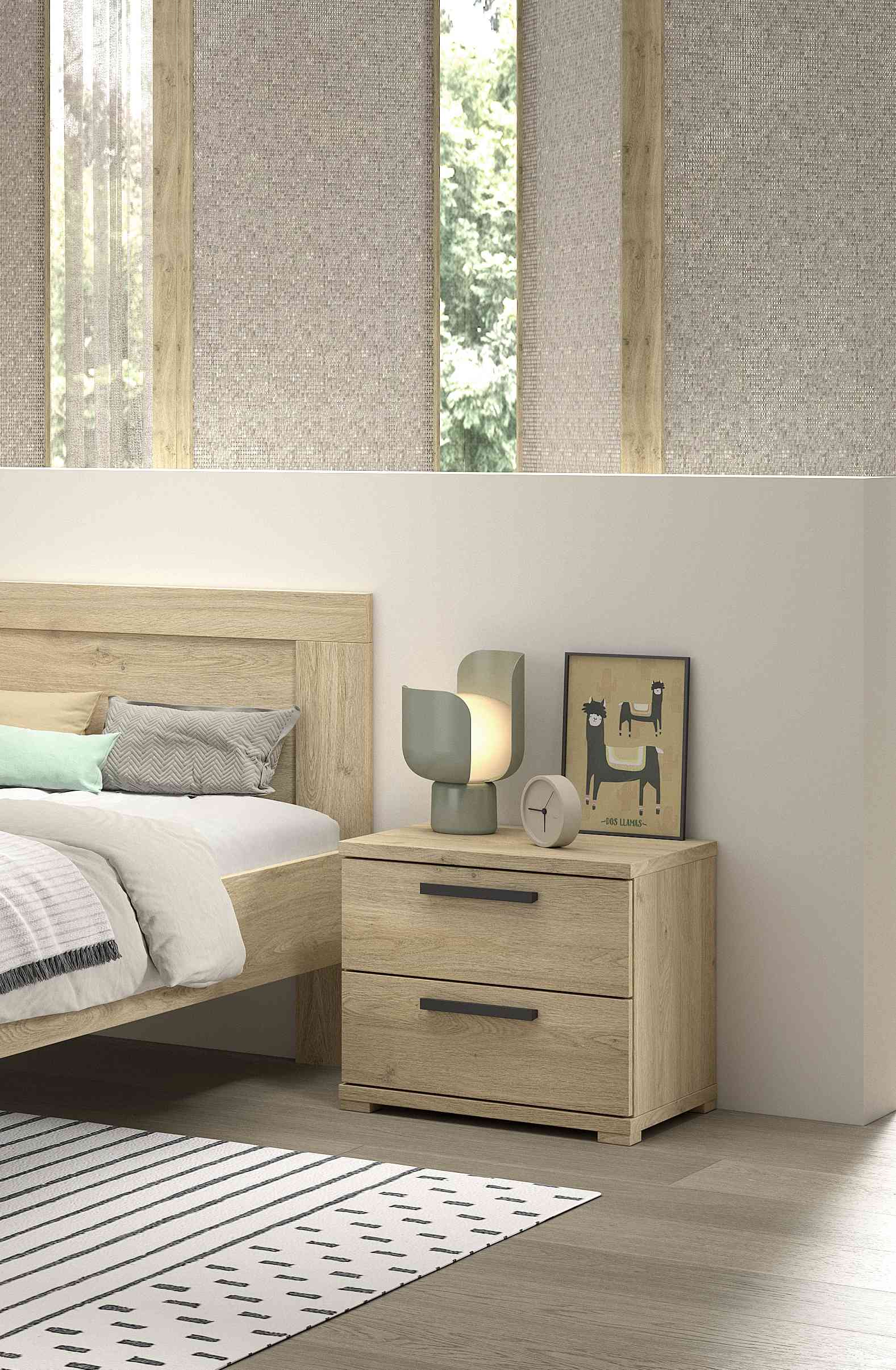 SAM Nachtkonsole mit 2 Schubladen, Ausf. Eiche Melamin Dekor 