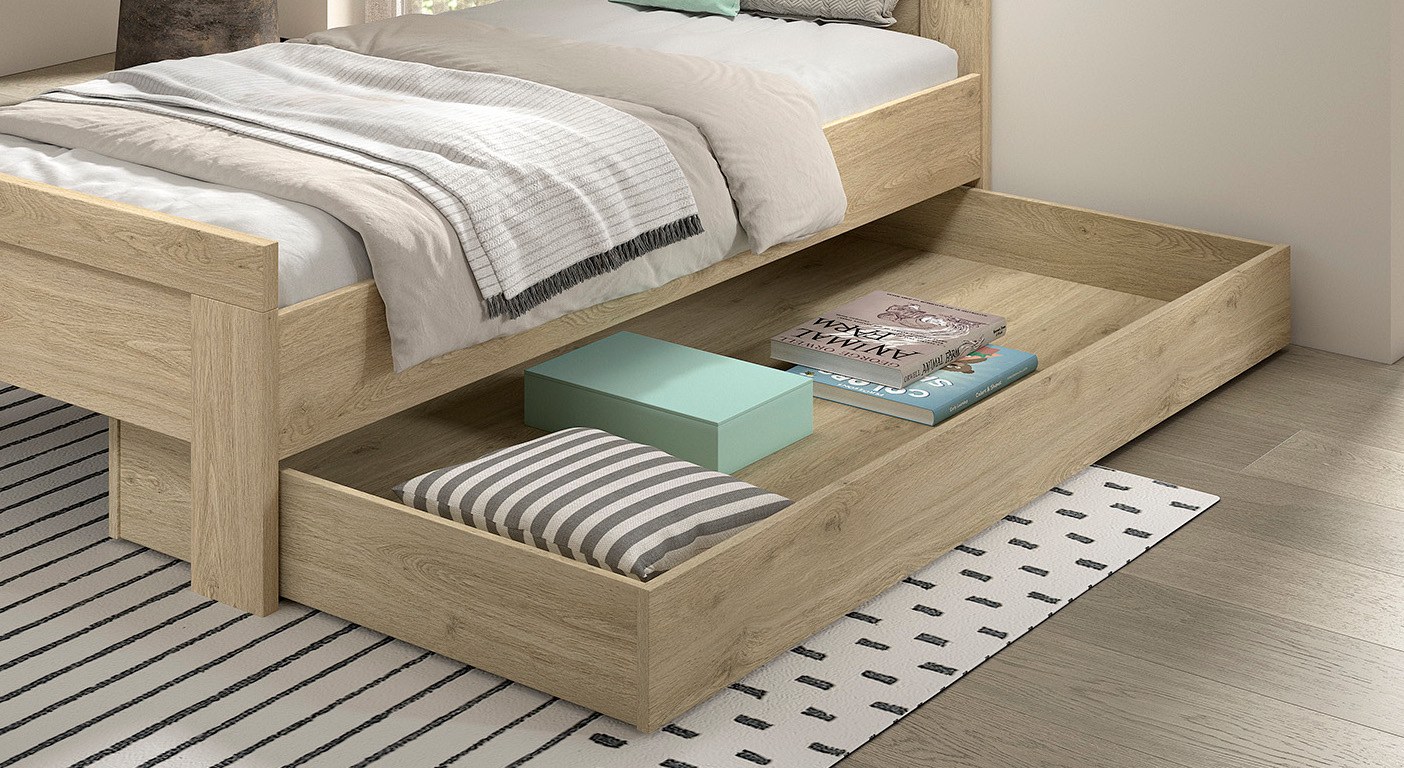 SAM Bettschublade auf Rollen 90x190 cm, Ausf. Eiche Melamin Dekor 