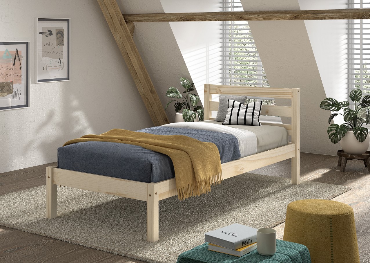 Einzelbett Pino mit Liegefl&auml;che 90x200 cm- Natur lackiert 