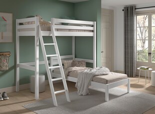 Winkelhochbett Pino2 Liegeflächen 90x200 cm, inkl. Lattenrost, weiß lackiert 