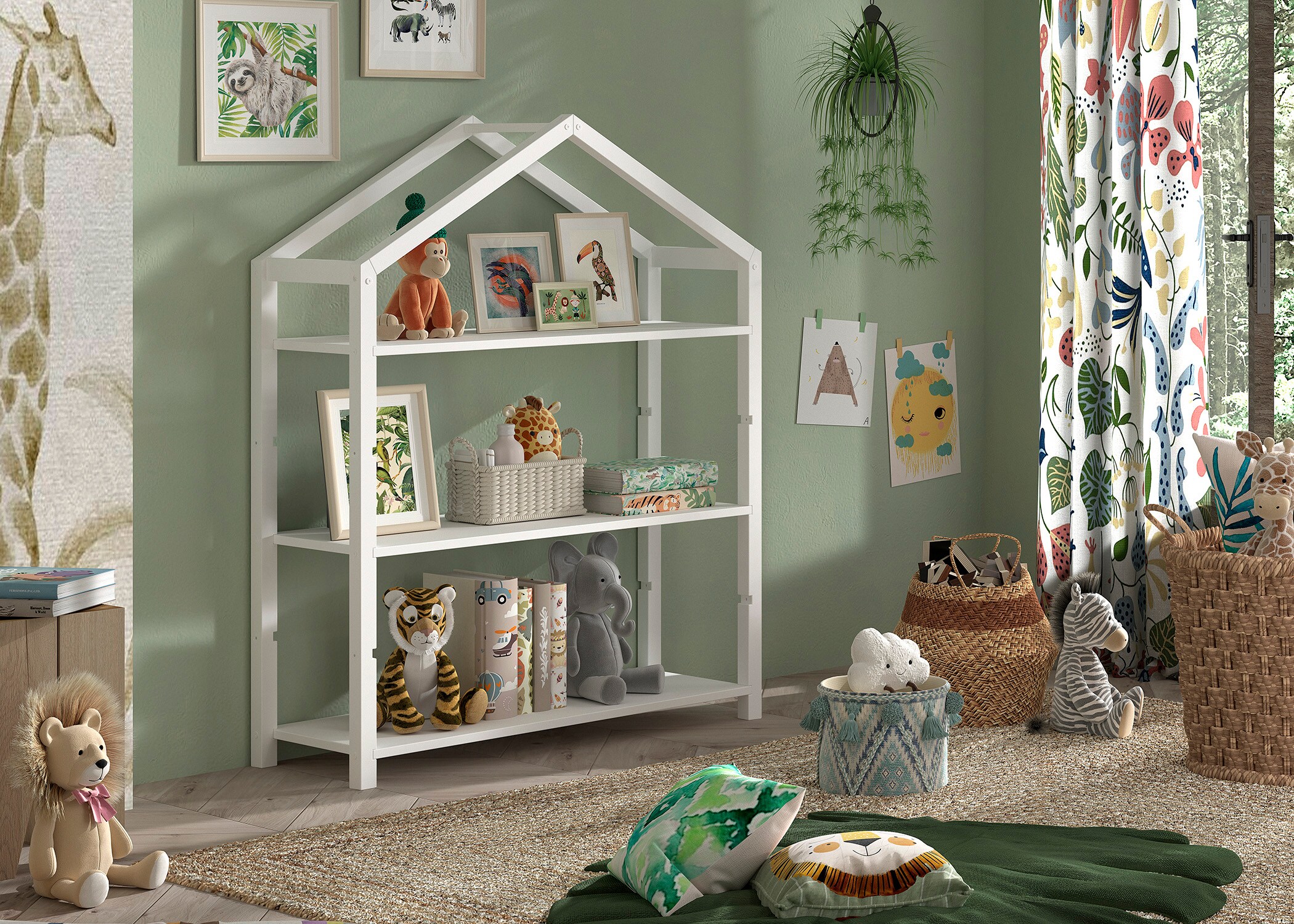 DALLAS Regal inkl. 3 B&ouml;den, mit Giebel-Optik, Ausf. Kiefer massiv wei&szlig; 