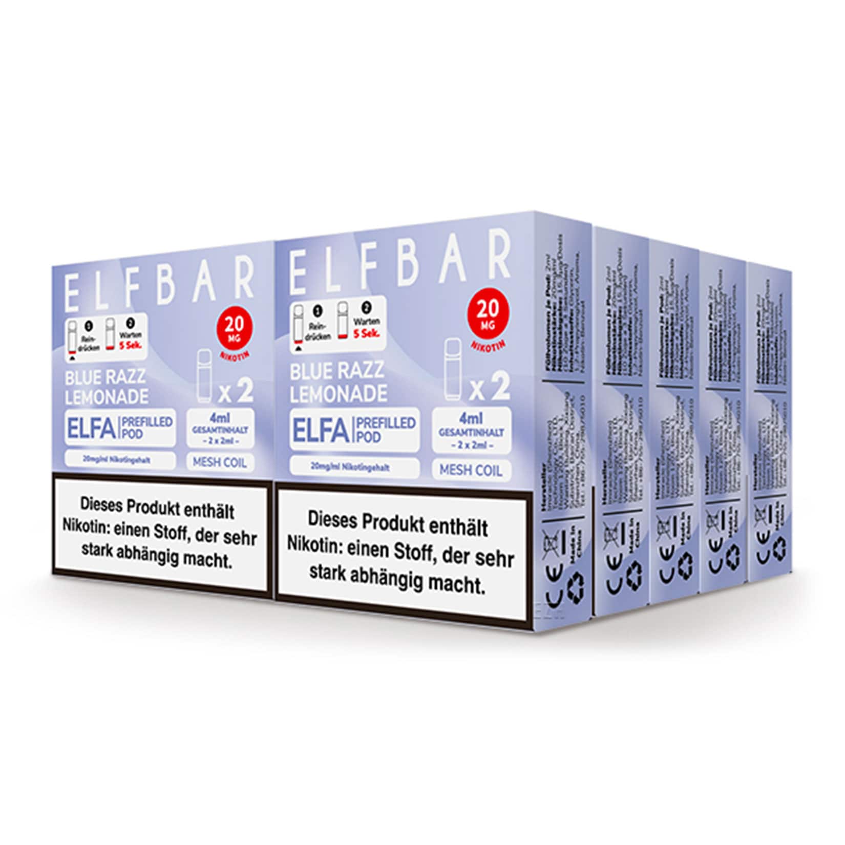 Elf Bar ELFA Prefilled Pod x 2 - Blue Razz Lemonade 2.0% , 10er Pack 