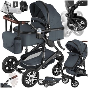 tectake® Kombi-Kinderwagen, 2 in 1, klappbar, mit 5-Punkt-Gurt, Bremse, Schutzbügel und Handschlaufe, pulverbeschichteter Aluminiumrahmen, pflegeleichter Stoffbezug, für 0 bis 36 Monate geeignet, Belastbarkeit 15 kg 