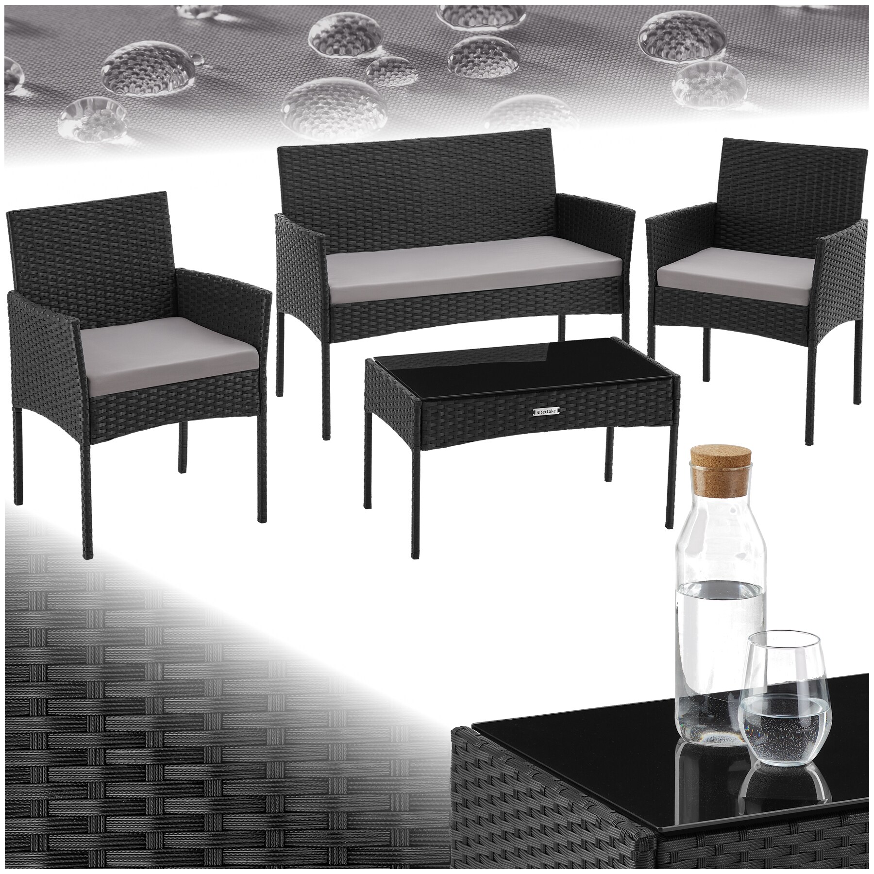 tectake&reg; Rattan Gartenset, f&uuml;r 4 Personen, wetterfestes Rattangeflecht, Sofa 250 kg, je Sessel 120 kg 
