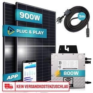 SUNNIVA®  900W Balkonkraftwerk 800W komplett Steckdose - Beny 800W Wechselrichter - PV Solaranlage Komplettset - 2x 450W (900W) Solarmodule - inkl. 5m Kabel - WIFI 