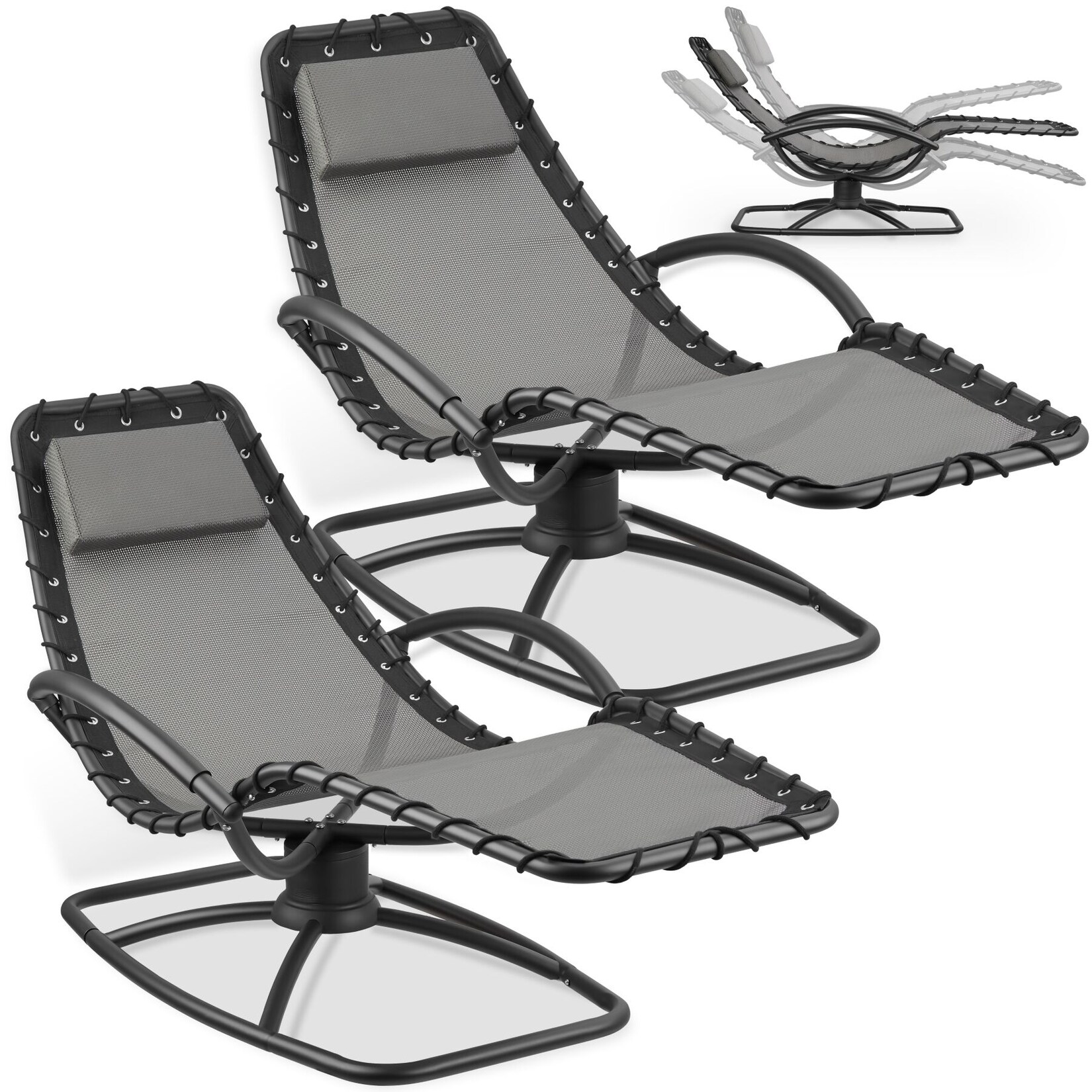 tectake® Gartenliege, ergonomisch, mit Komfort-Schwingbewegung, atmungsaktives, wasserabweisendes Textilene-Gewebe, abnehmbares Kopfpolster