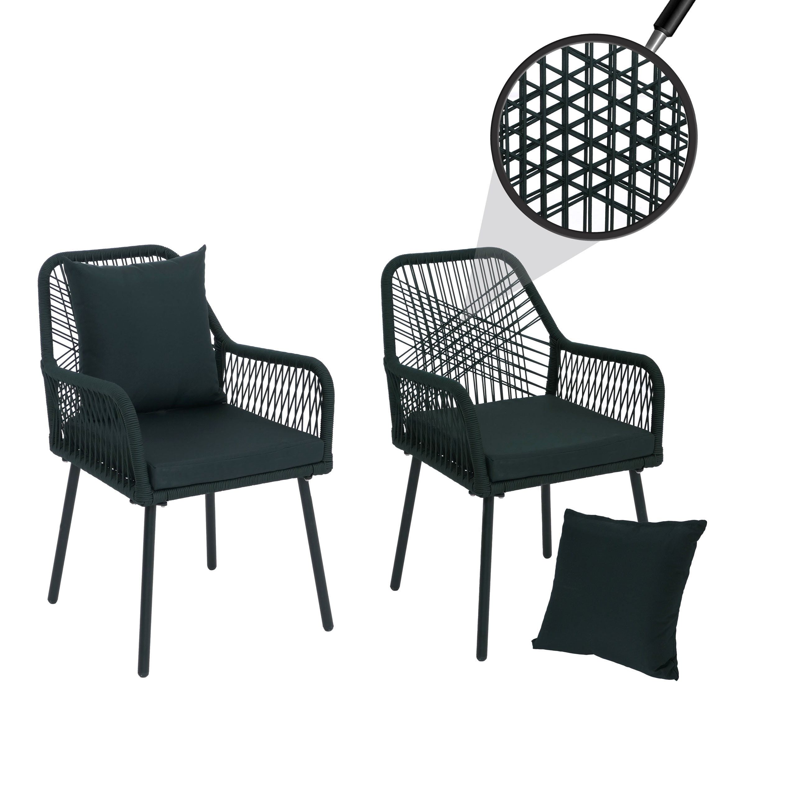 2er-Set Gartenstuhl MCW-O12, Outdoor Sitz-/R&uuml;ckenpolster Aluminium Seilgeflecht Rope ~ gr&uuml;n, Bezug gr&uuml;n 