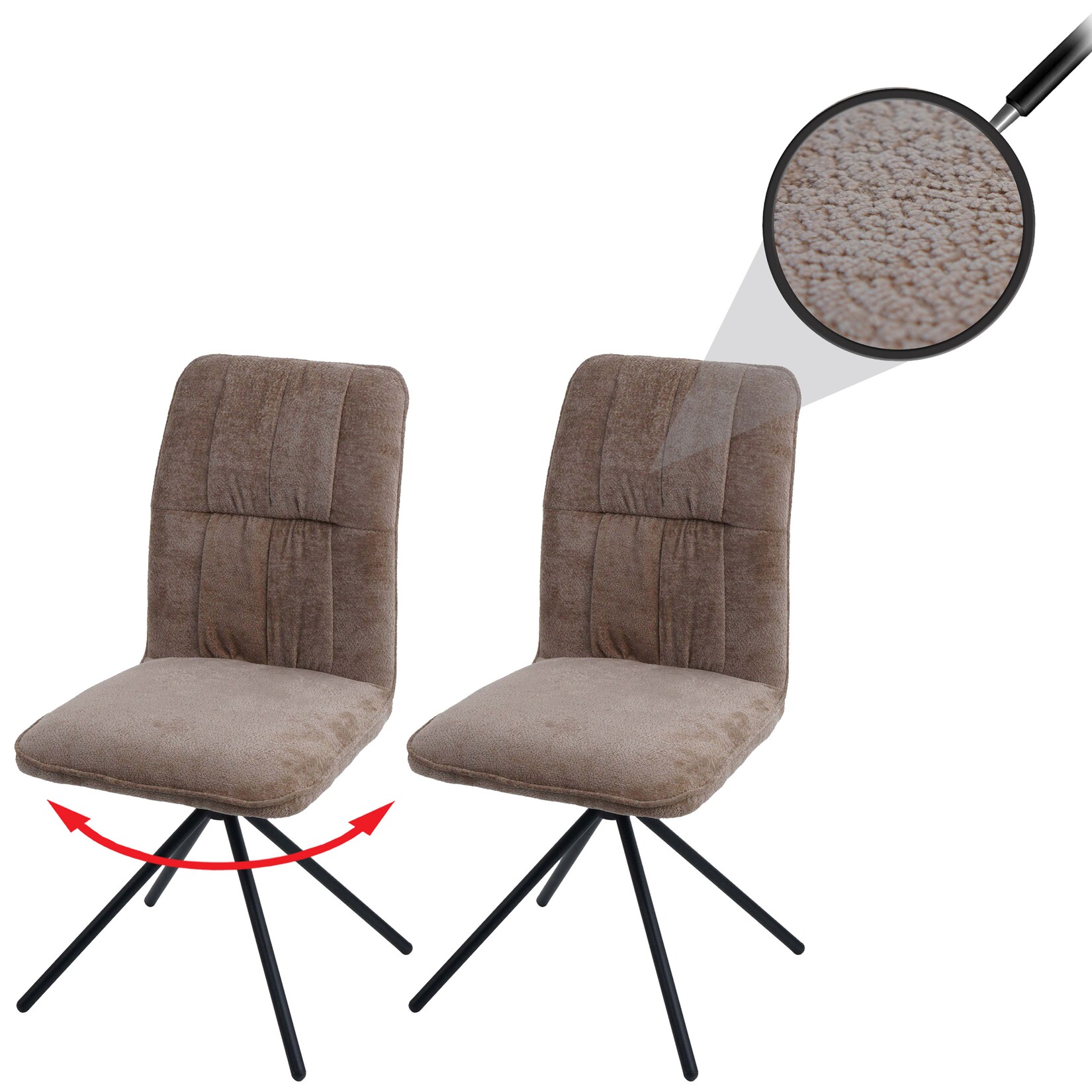2er-Set Esszimmerstuhl MCW-N99, Küchenstuhl, drehbar Auto-Return, Stoff/Textil Chenille (340g/m²) ~ hellbraun