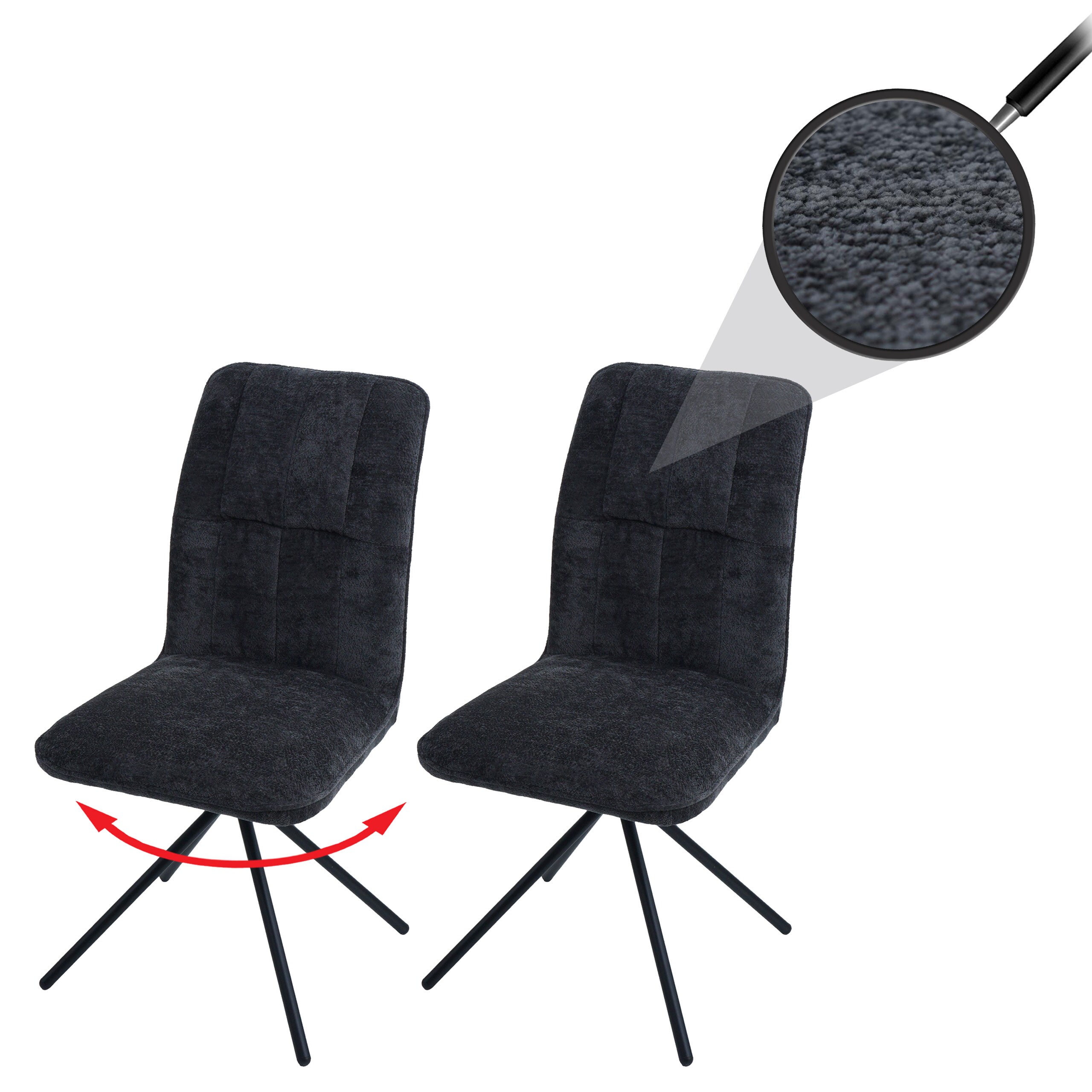 2er-Set Esszimmerstuhl MCW-N99, K&uuml;chenstuhl, drehbar Auto-Return, Stoff/Textil Chenille (340g/m&sup2;) &Ouml;ko-Tex ~ dunkelgrau 