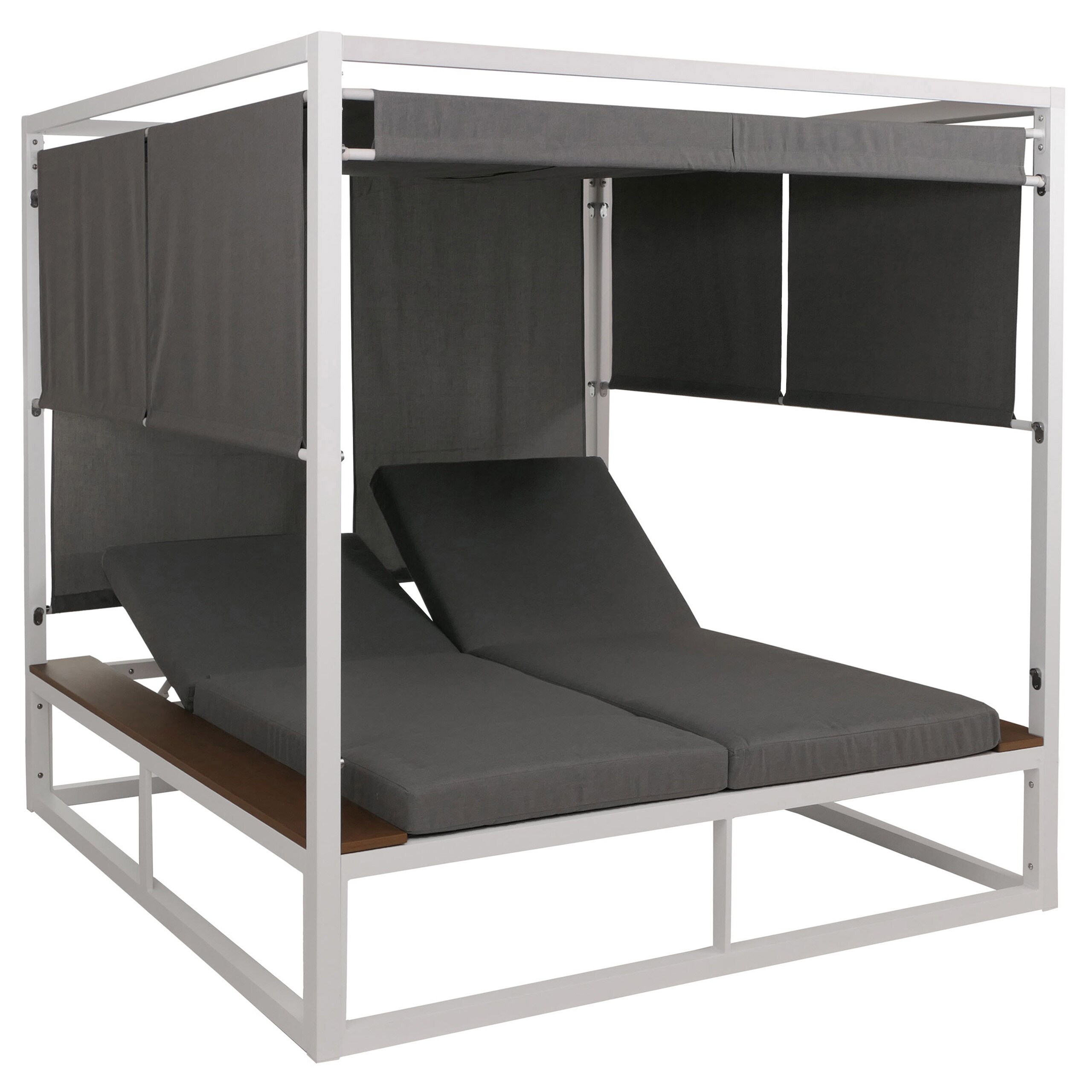Aluminium Lounge-Gartenliege MCW-M63b, XL Sonnenliege Daybed, 10cm-Polster 200cm ~ wei&szlig; Polster grau 