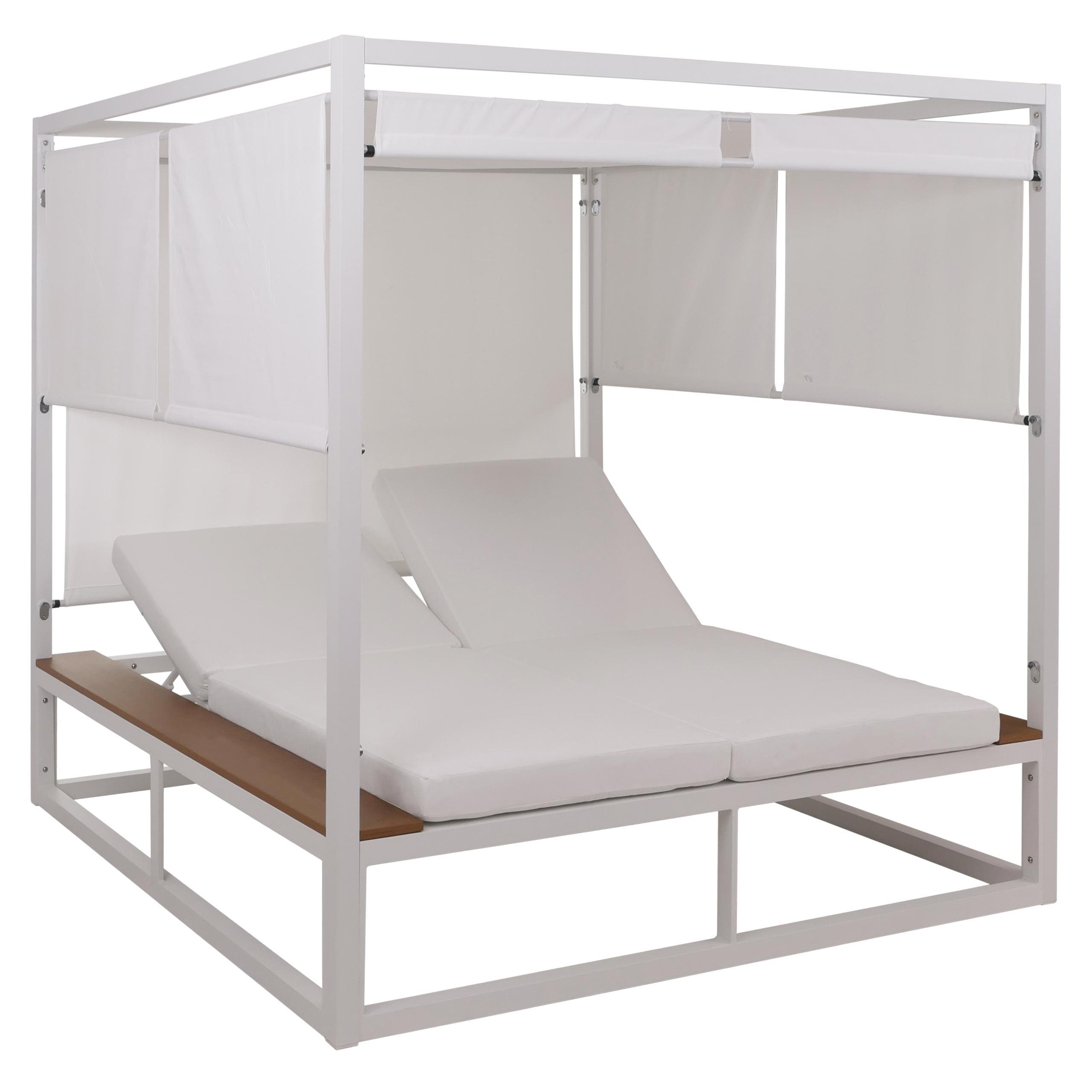 Aluminium Lounge-Gartenliege MCW-M63b, XL Sonnenliege Bali-Liege Daybed, 10cm-Polster ~ wei&szlig; Polster creme 