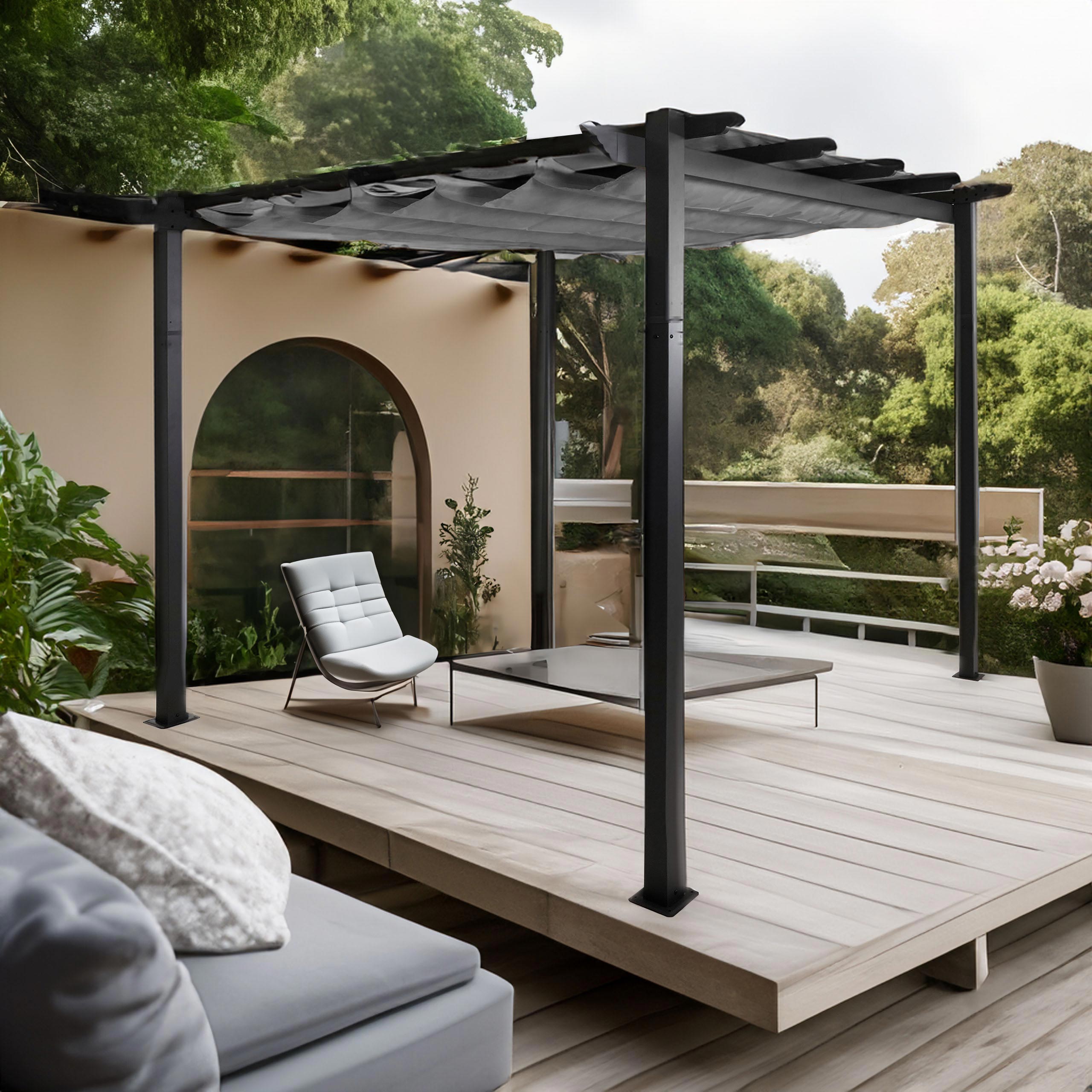 Aluminium Pergola MCW-N93, Gartenpavillon Pavillon Garten, stabiles 8cm-Gestell Schiebedach UV50+ 3x3m ~ grau 