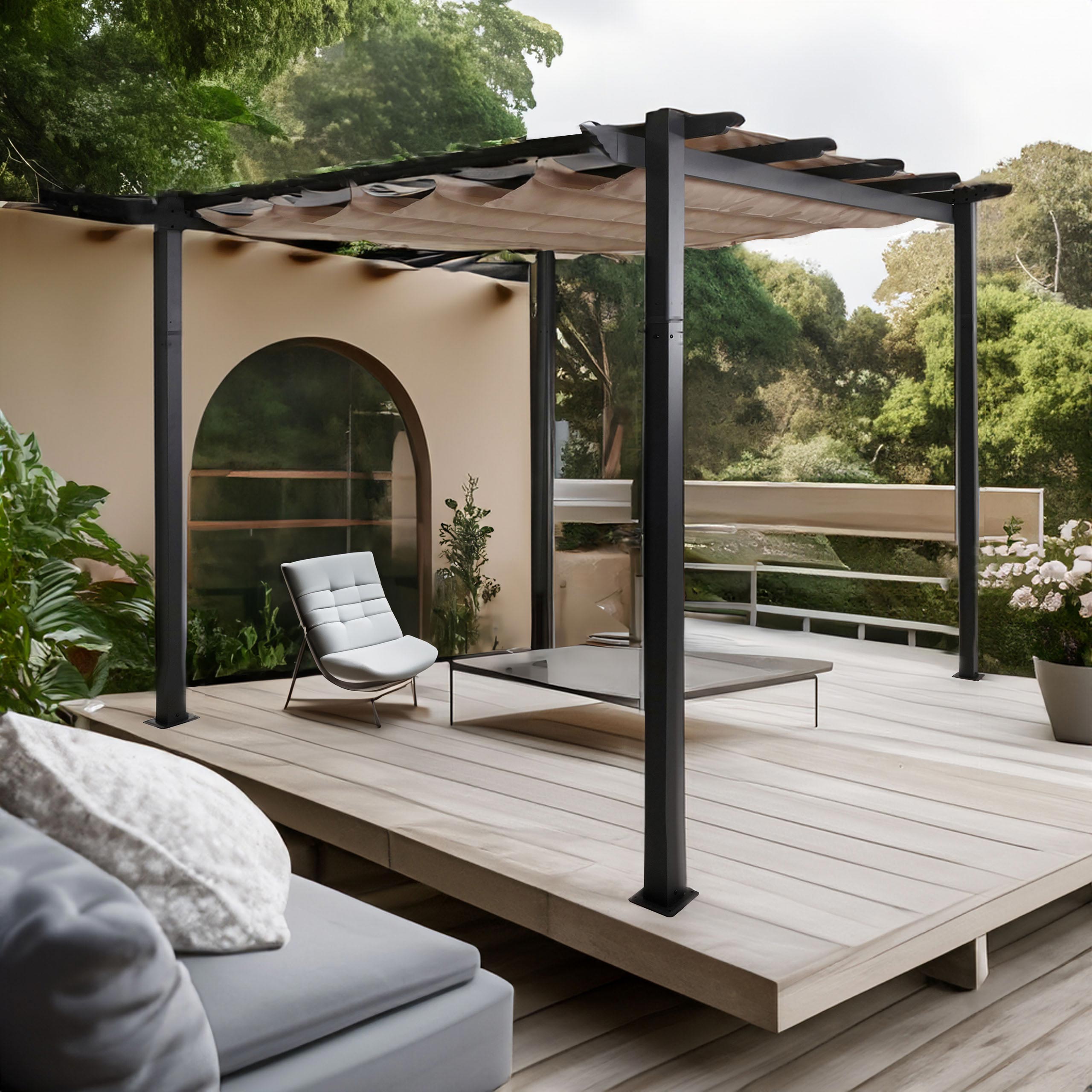 Aluminium Pergola MCW-N93, Gartenpavillon Pavillon Garten, stabiles 8cm-Gestell Schiebedach UV50+ 3x3m ~ creme-beige 