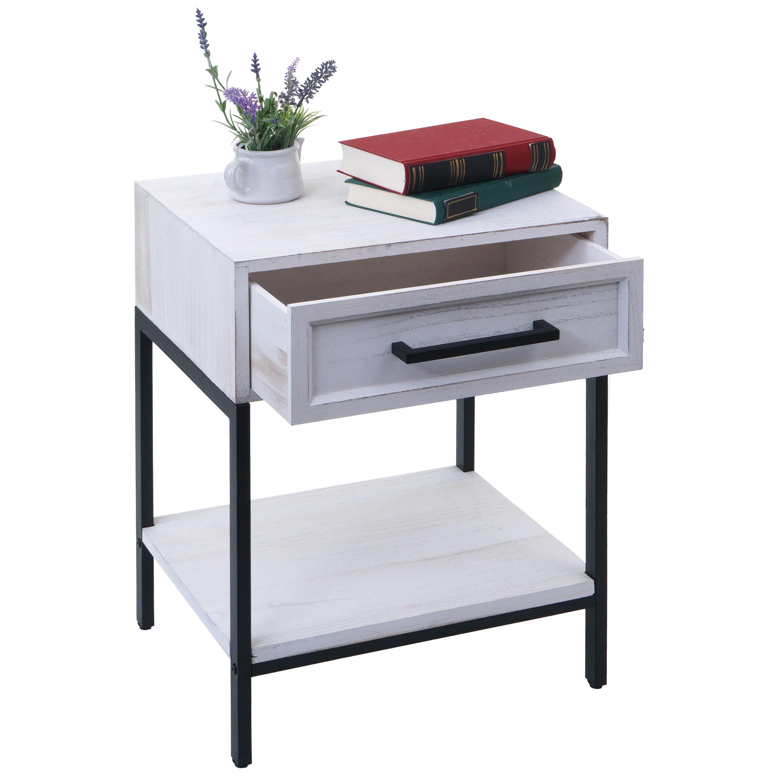 Nachttisch MCW-N91, Kommode Beistelltisch Nachtschrank Schrank, Schublade Shabby-Look Paulownia Holz 59x43x36cm ~ wei&szlig; 