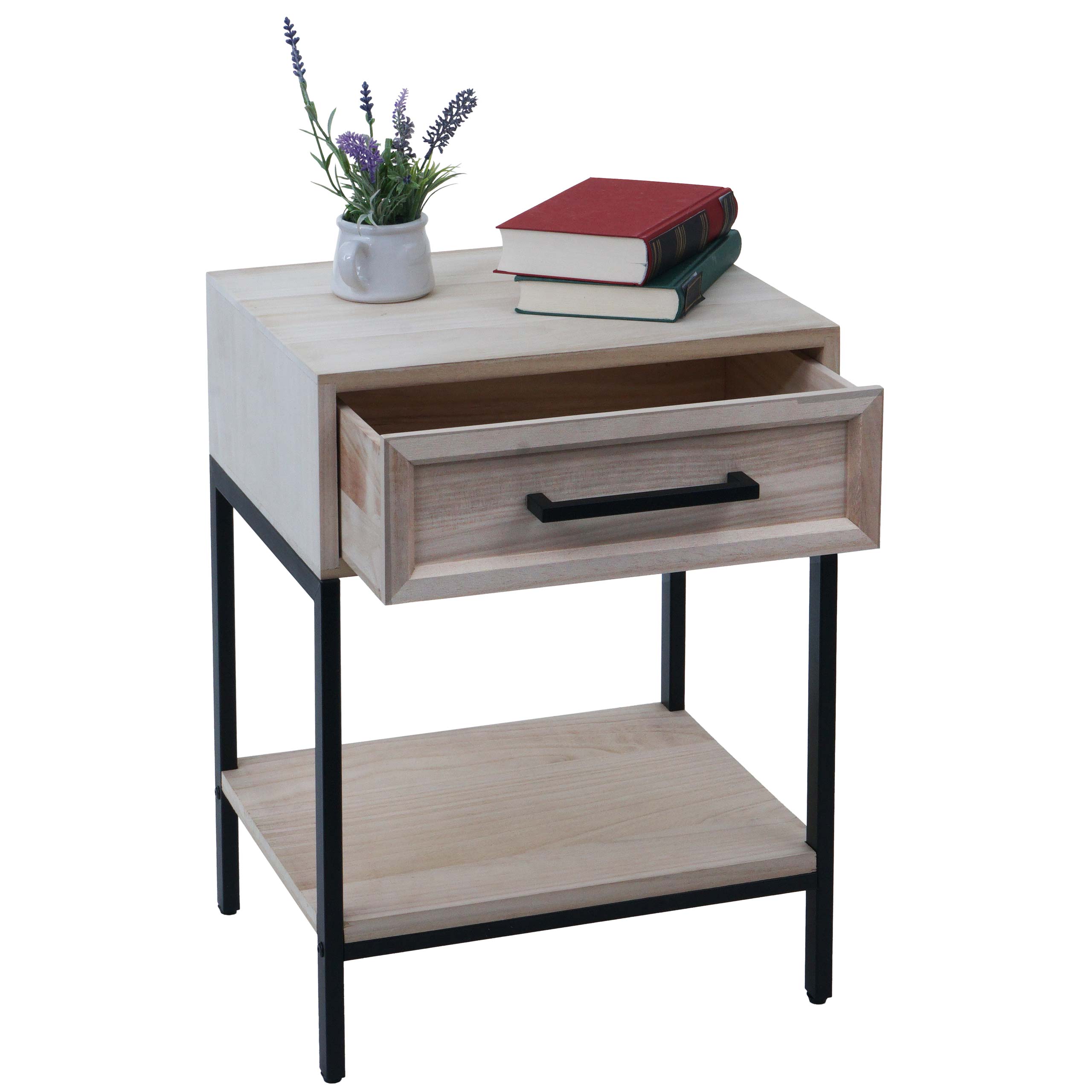 Nachttisch MCW-N91, Kommode Beistelltisch Nachtschrank Schrank, Schublade Shabby-Look Paulownia Holz 59x43x36cm ~ natur 
