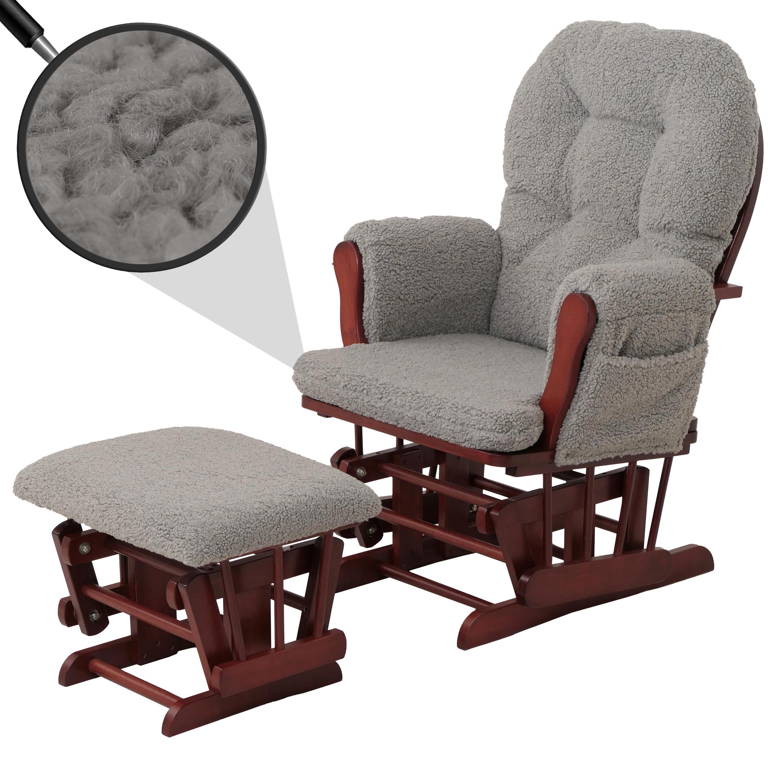 Relaxsessel MCW-C76, Schaukelstuhl Sessel Schwingstuhl + Hocker Stoff Boucl&eacute; 480g/m&sup2; &Ouml;ko-Tex ~ grau Gestell dunkel 