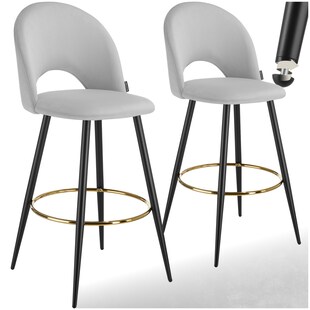 tectake® Barstuhl, in Samtoptik, gepolstert, pulverbeschichtete Stahlbeine, 49 x 58 x 110 cm, Belastbarkeit 120 kg 