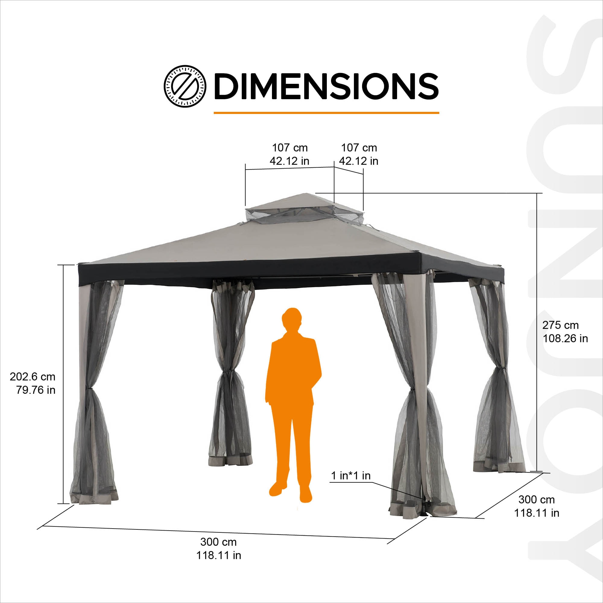 Sunjoy Stoff Pavillon Roseg - 300cm x 300cm, grau 