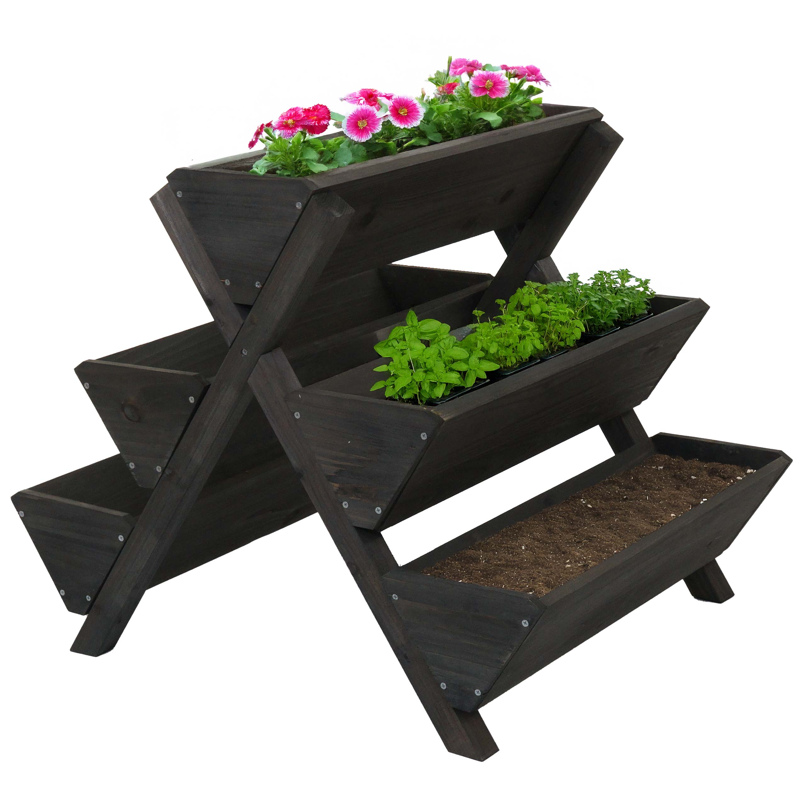 Pflanztreppe MCW-O15, Blumenregal Kr&auml;utertreppe Pflanzk&uuml;bel Hochbeet, 5 K&auml;sten 56x56x70 Outdoor Holz MVG ~ anthrazit 