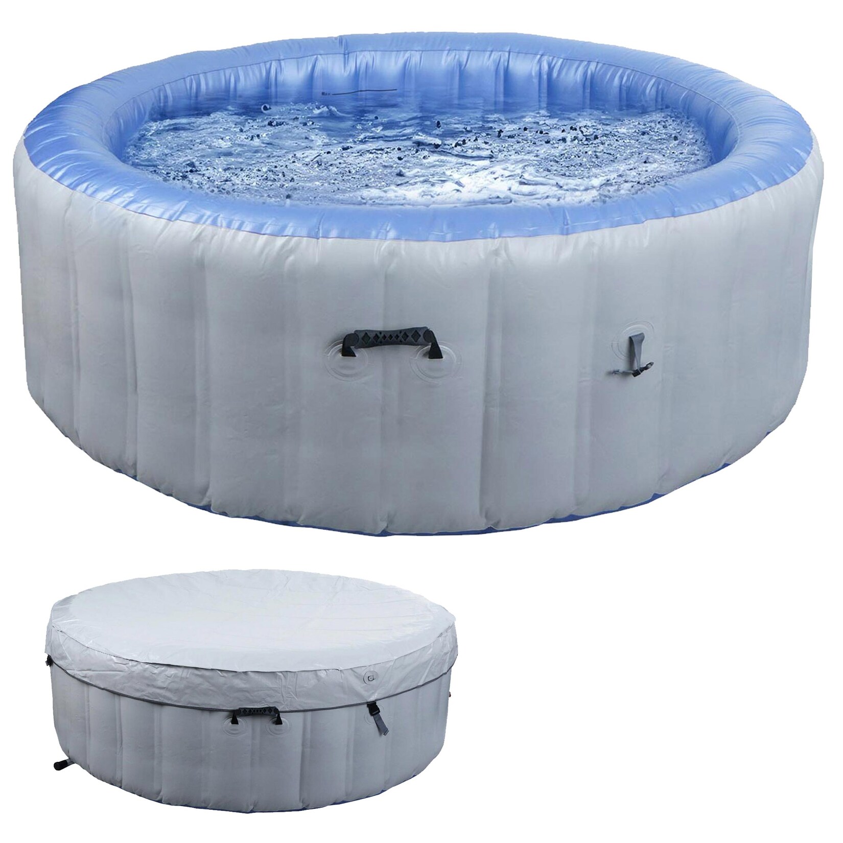 Whirlpool -N97, Ersatz-Pool 5 Personen, In-/Outdoor aufblasbar PVC laminiert, rund Ø198cm, grau-blau