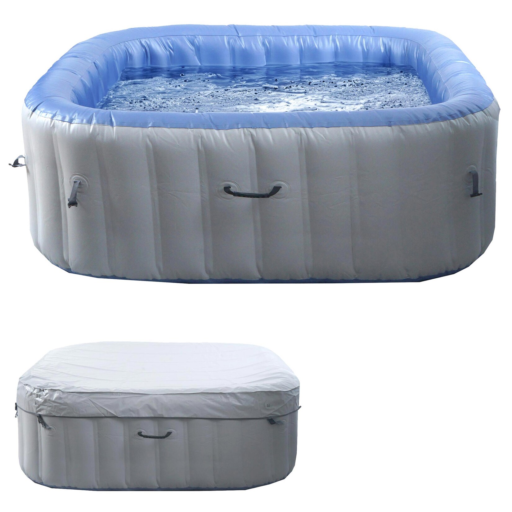 Whirlpool -N97, Ersatz-Pool 6 Personen, In-/Outdoor aufblasbar PVC laminiert, eckig 198cm, grau-blau