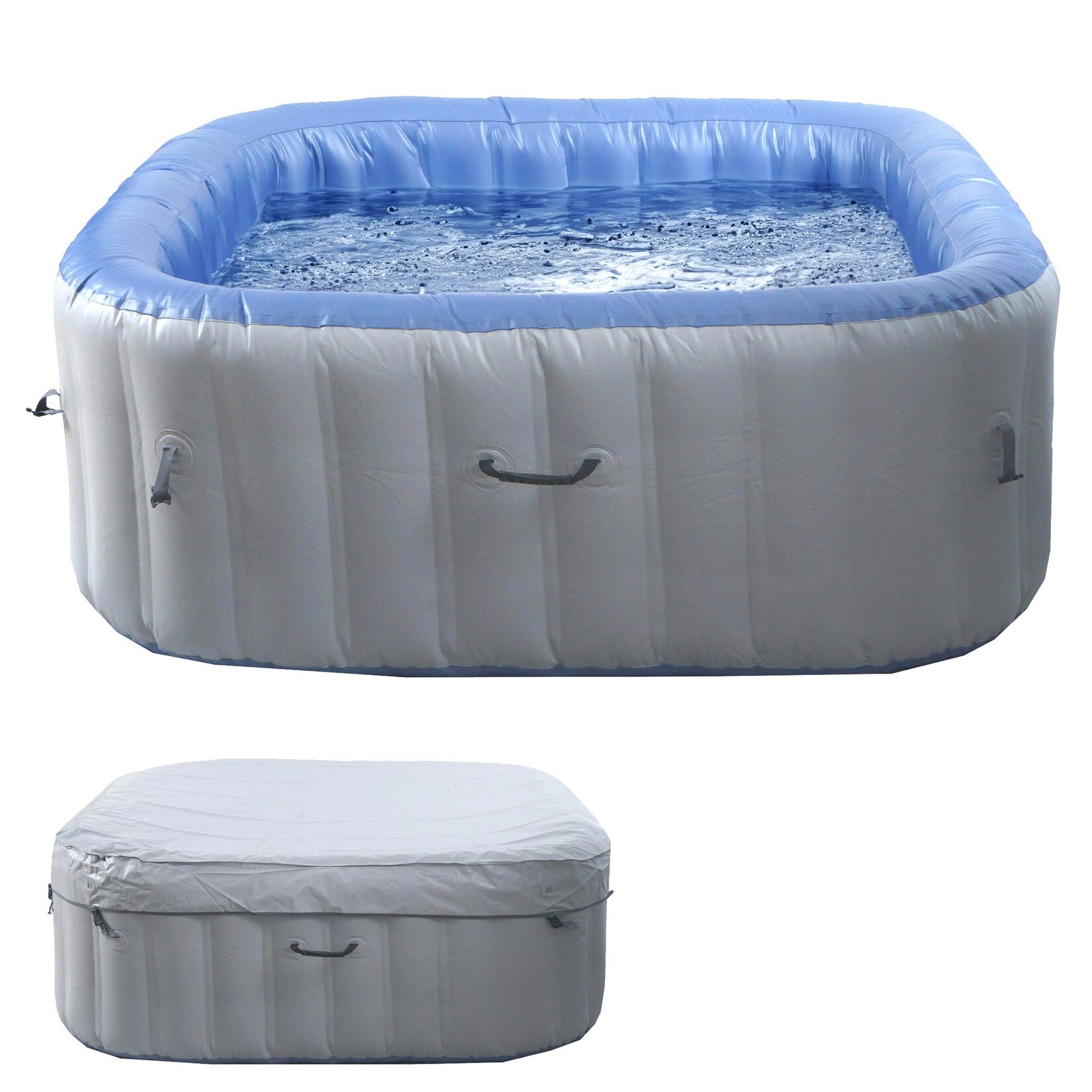 Whirlpool -N97, Ersatz-Pool 5 Personen, In-/Outdoor aufblasbar PVC laminiert, eckig 180cm, grau-blau