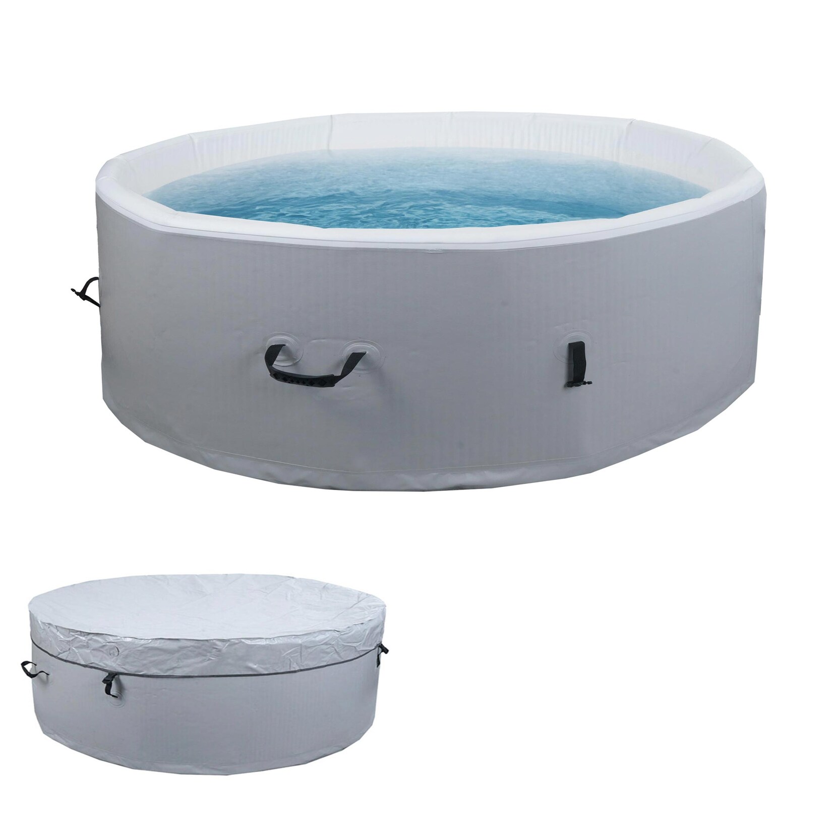 Whirlpool -N97, Ersatz-Pool 5 Personen, In-/Outdoor aufblasbar Dropstitch-Gewebe, rund Ø180cm grau-weiß