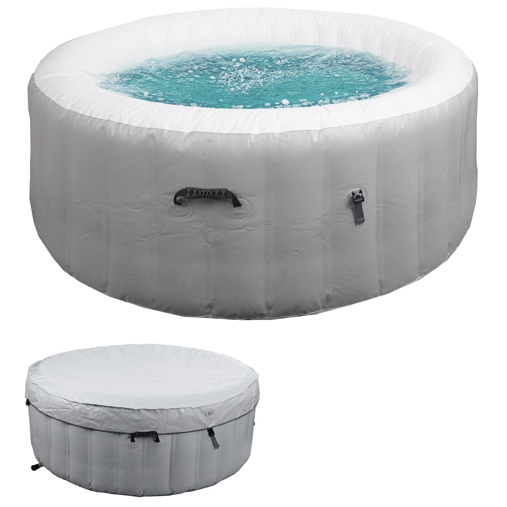 Whirlpool -N97, Ersatz-Pool 4 Personen, In-/Outdoor aufblasbar PVC laminiert, rund Ø180cm ~ grau-weiß