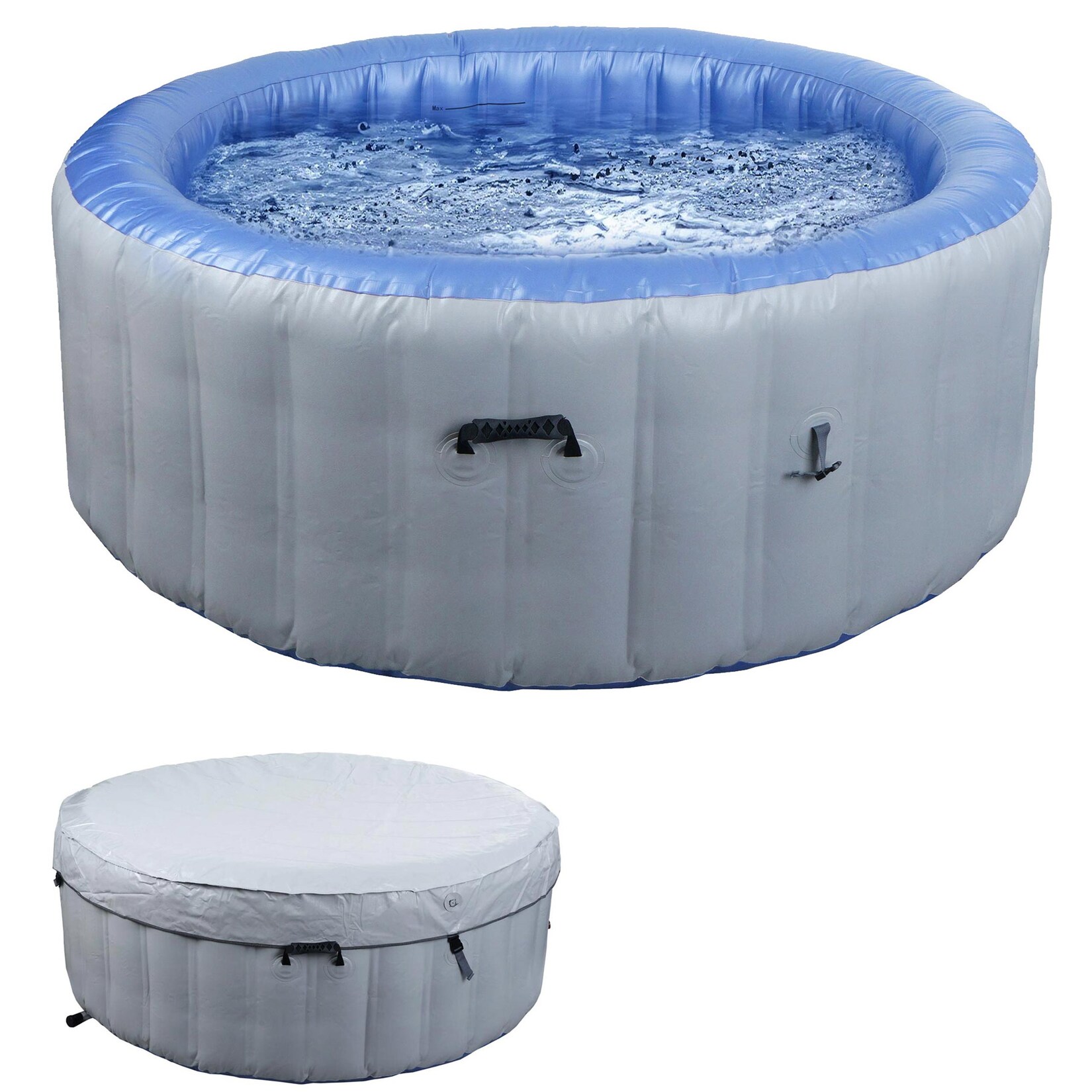 Whirlpool -N97, Ersatz-Pool 4 Personen, In-/Outdoor aufblasbar PVC laminiert, rund Ø180cm ~ grau-blau