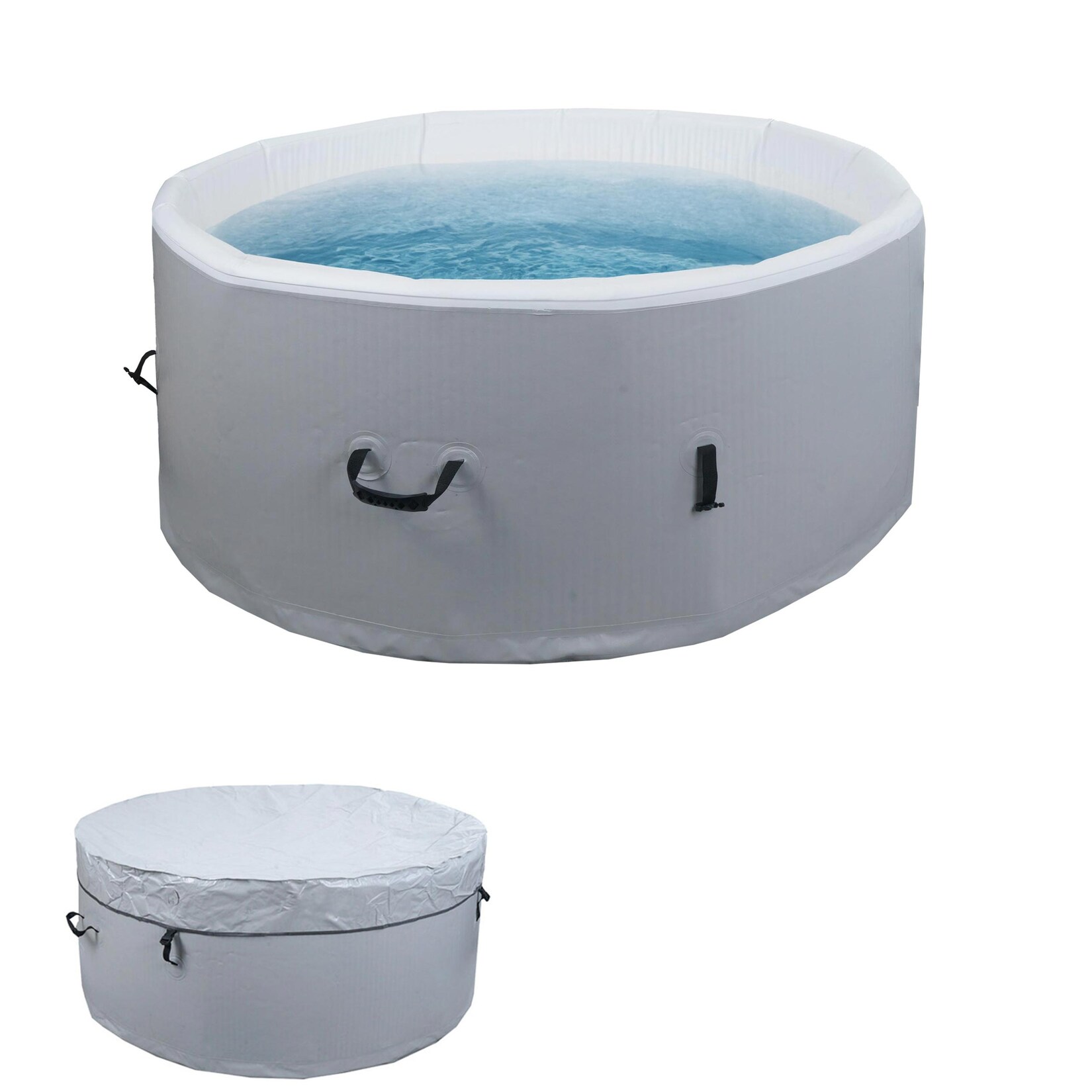 Whirlpool -N97, Ersatz-Pool 4 Personen, In-/Outdoor aufblasbar Dropstitch-Gewebe, rund Ø150cm grau-weiß