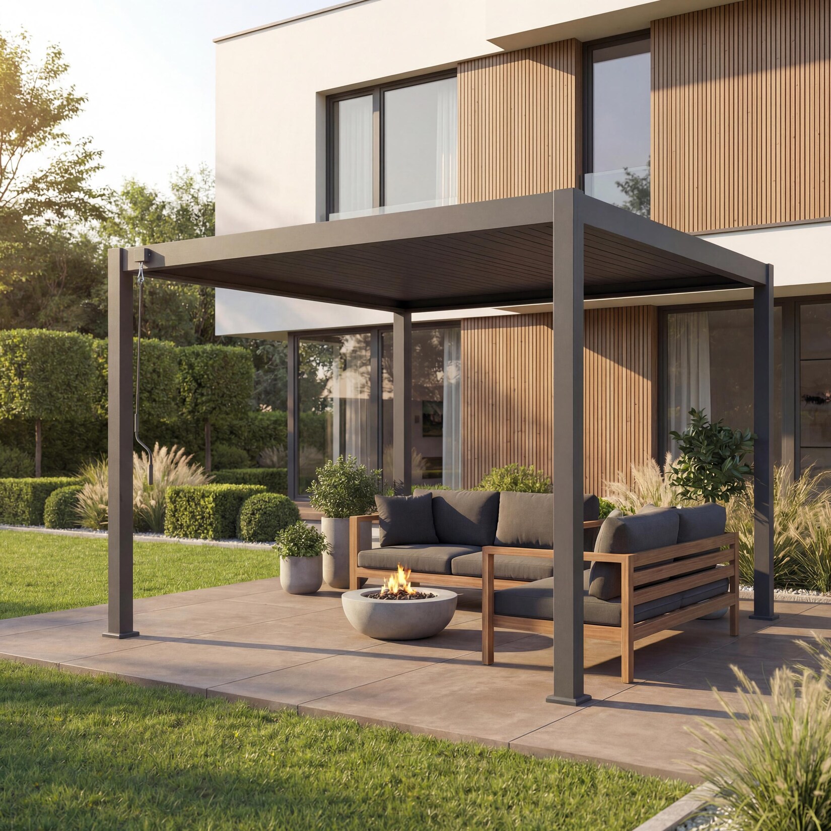 Alu Pergola -N94, Lamellen-Pavillon Terrassenüberdachung, stabiles 10cm-Metall-Gestell 3x3m ~ anthrazit