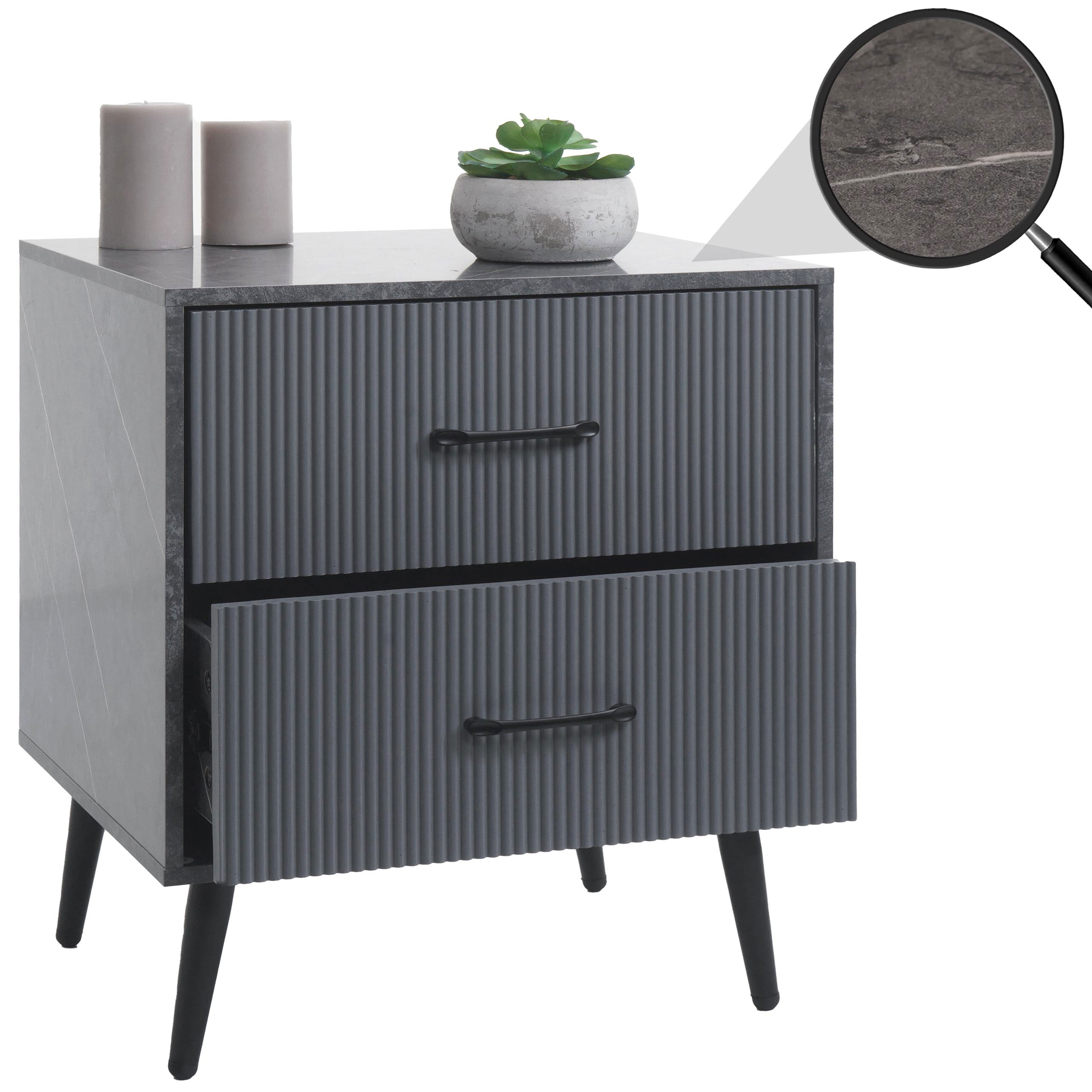 Nachttisch MCW-N89, Kommode Beistelltisch Nachtschrank, 3D-Design Schublade Melamin Holz, 55x48x41cm ~ Marmor-Optik grau 