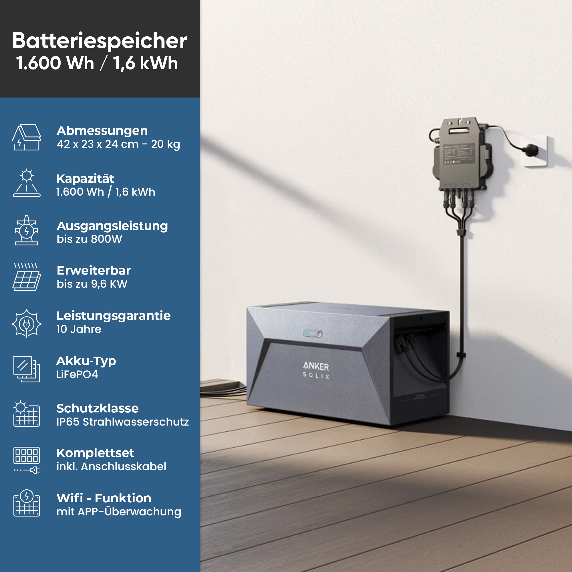 Anker SOLIX Solarbank E1600, 1.6kWh Akkukapazit&auml;t, IP65, LFP Akku, Plug&Play 