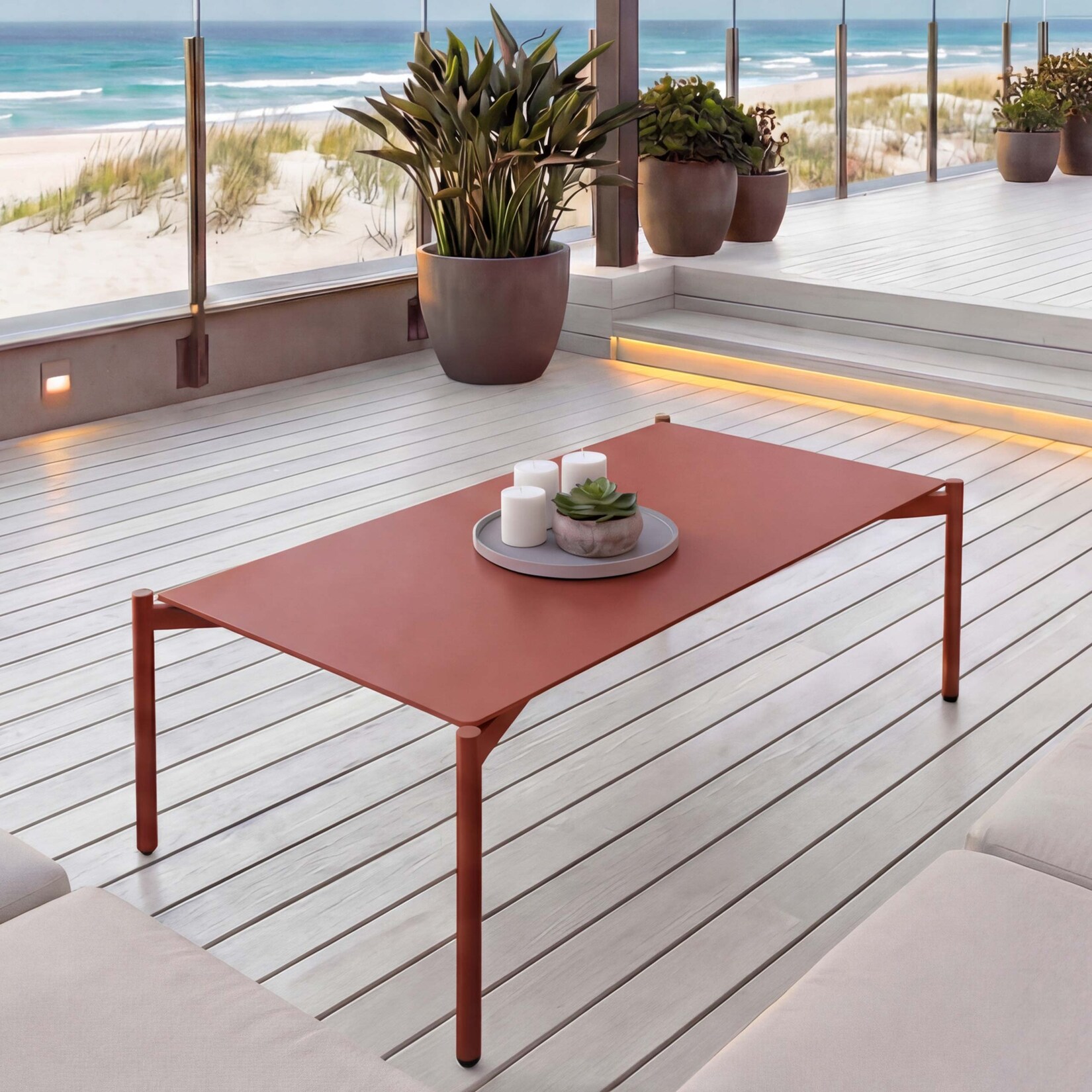 Aluminium-Gartentisch -O11, Outdoor Kaffeetisch Tisch Balkontisch, 105x65cm ~ terrakotta