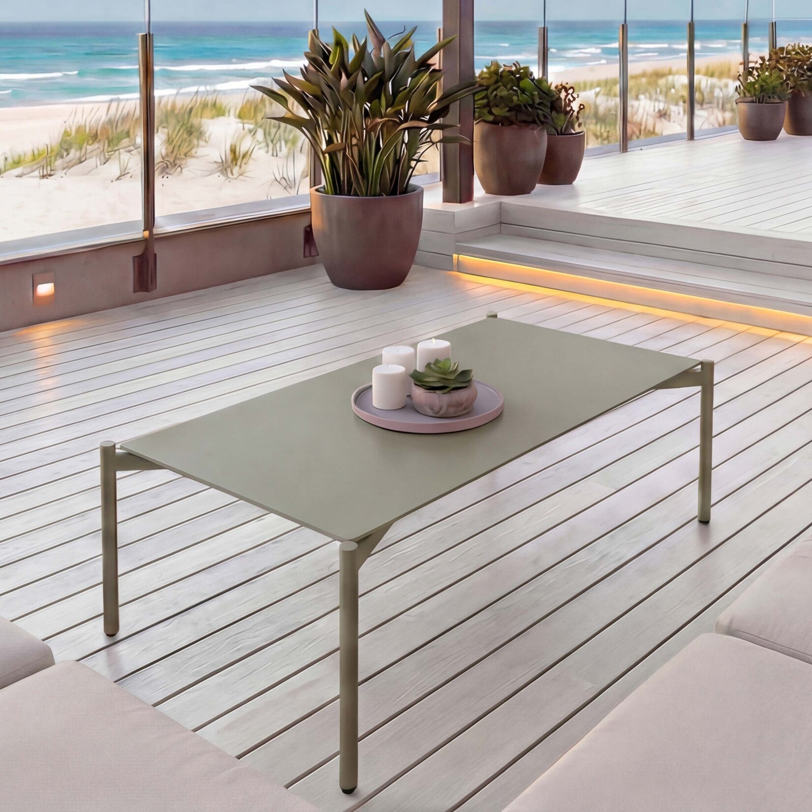 Aluminium-Gartentisch -O11, Outdoor Kaffetisch Tisch Balkontisch, 105x65cm ~ hellgrün