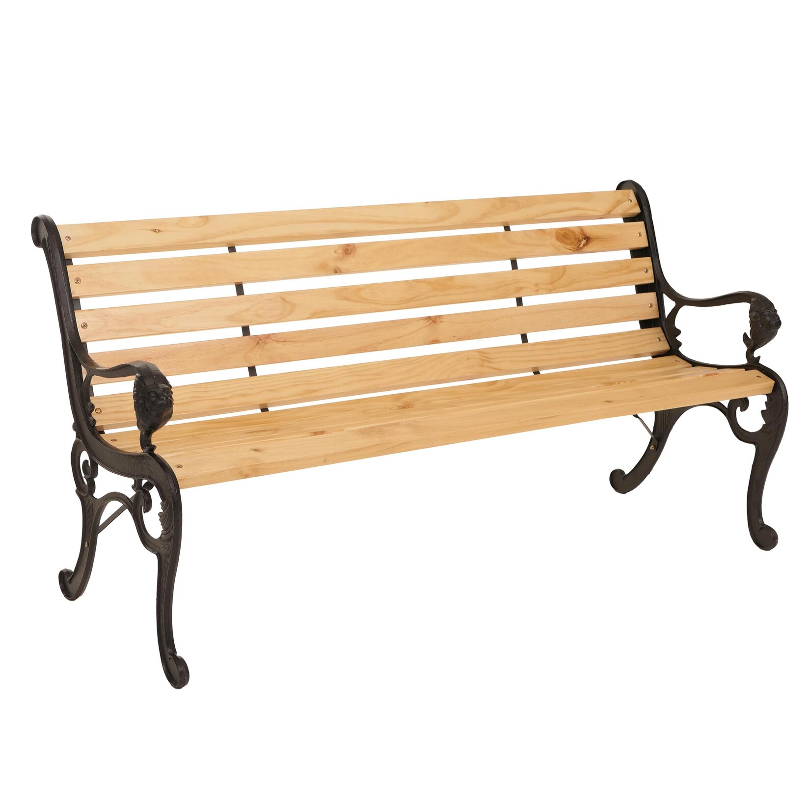Gartenbank -O25, Sitzbank Parkbank Holzbank 3-Sitzer, Gusseisen Holz Kiefer, 164cm ~ natur