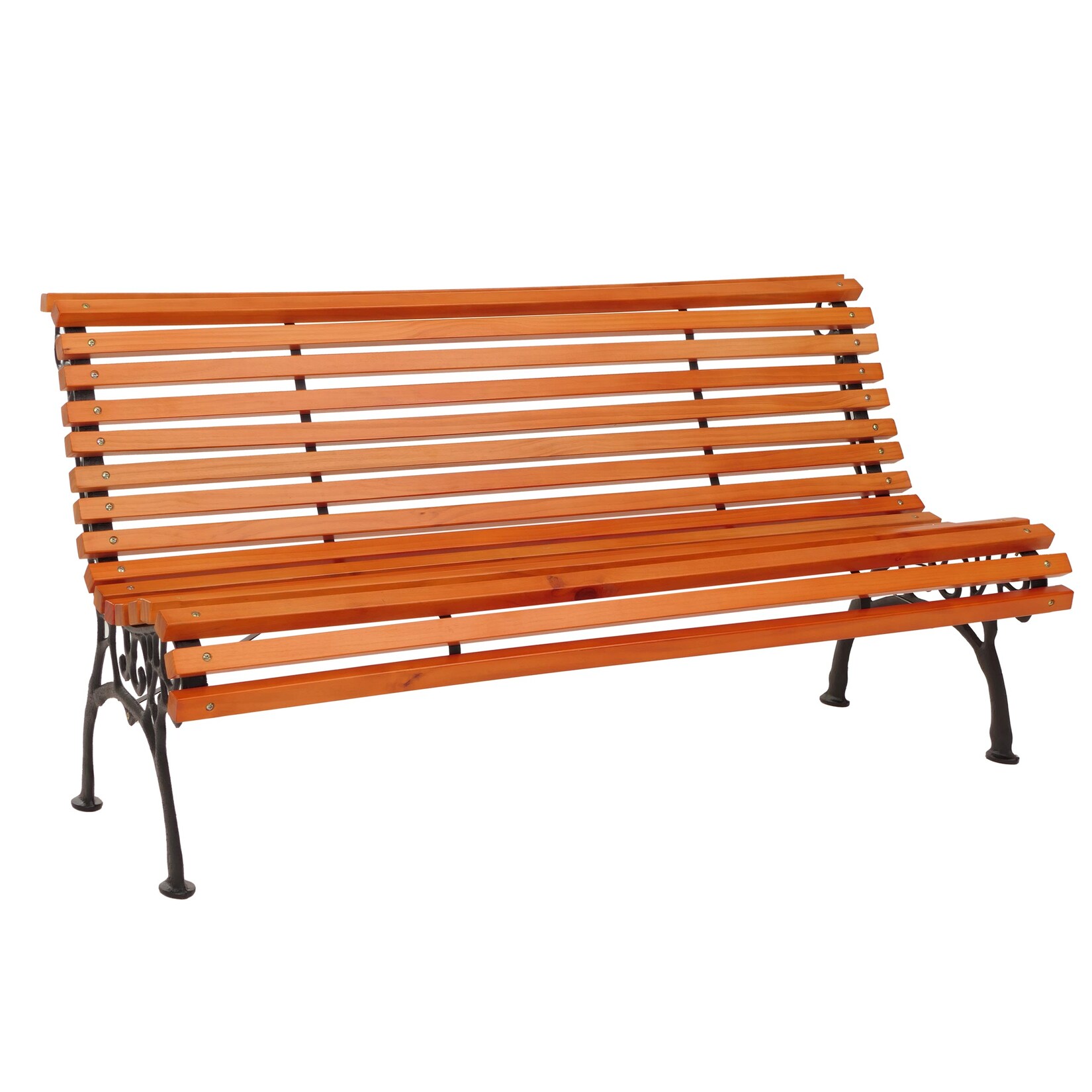 Gartenbank -O24, Sitzbank Parkbank Holzbank 3-Sitzer, Gusseisen Holz Kiefer, 160cm ~ teak