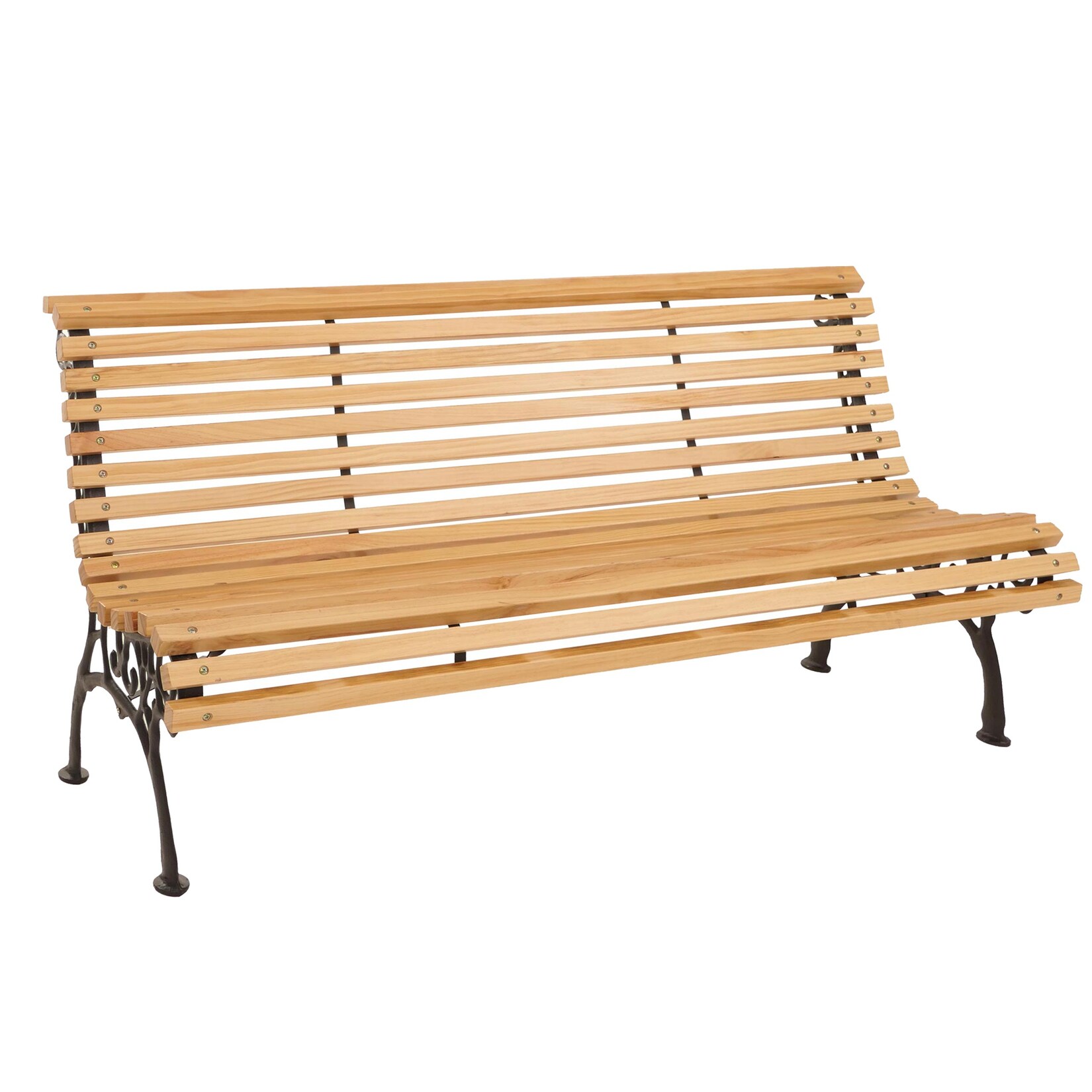 Gartenbank -O24, Sitzbank Parkbank Holzbank 3-Sitzer, Gusseisen Holz Kiefer, 160cm ~ natur