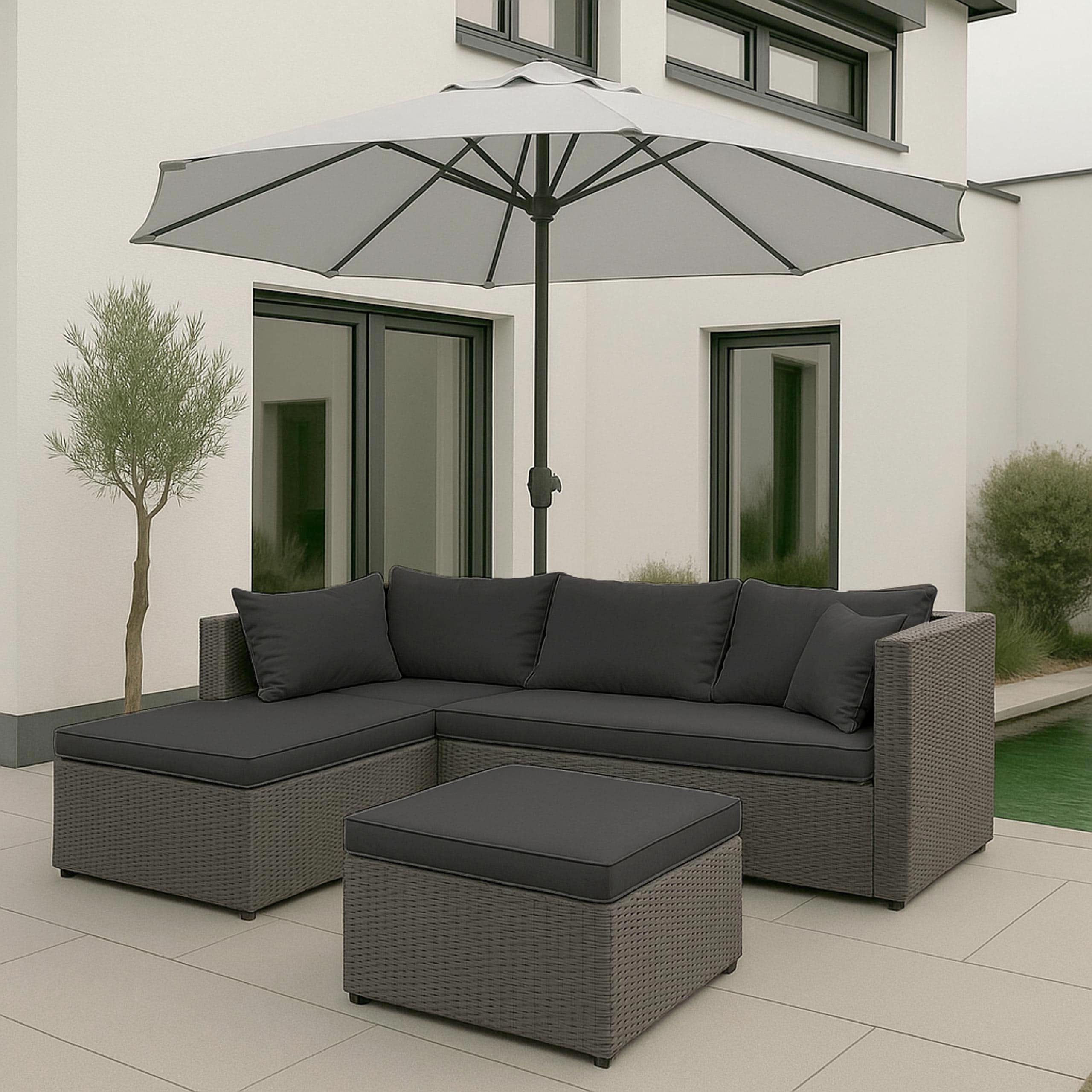 Poly-Rattan Garnitur MCW-O46, Balkon-/Garten-/Lounge-Set Sofa Sitzgruppe ~ grau Polster dunkelgrau 