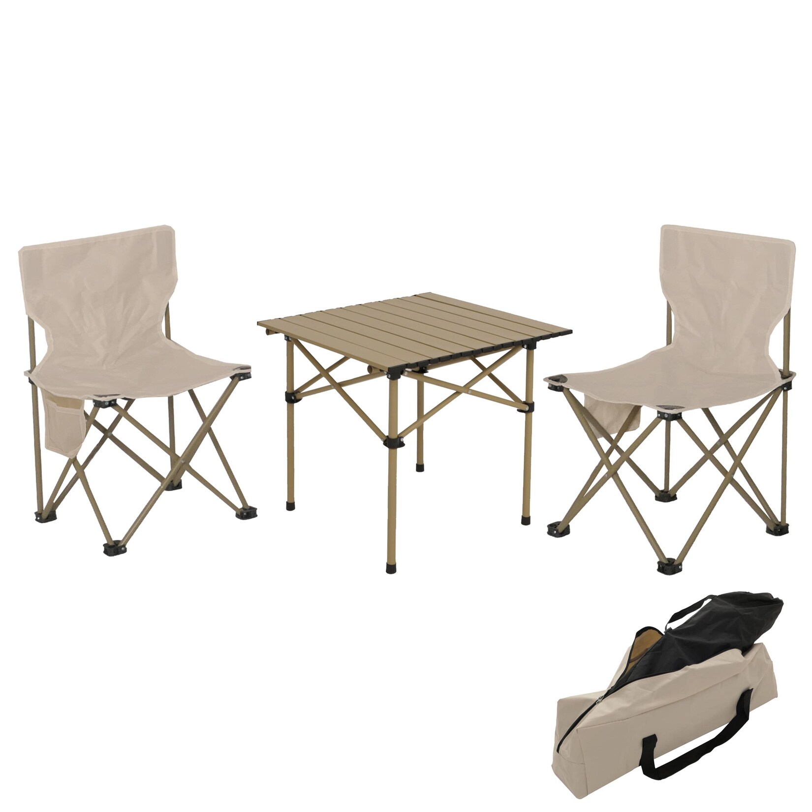 Campingset -N50, Tisch 2x Stuhl Klappstuhl Anglerstuhl faltbar, Metall ~ weiß