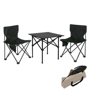 Campingset MCW-N50, Tisch 2x Stuhl Klappstuhl Anglerstuhl faltbar, Metall ~ schwarz 