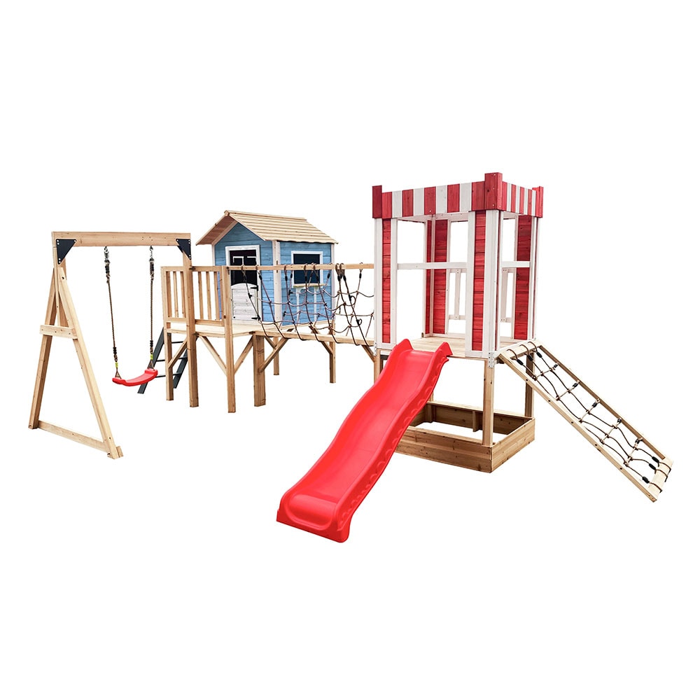 Home Deluxe Spielpark inkl. Schaukel und Rutsche WUNDERLAND Blau - 555 x 340 cm 